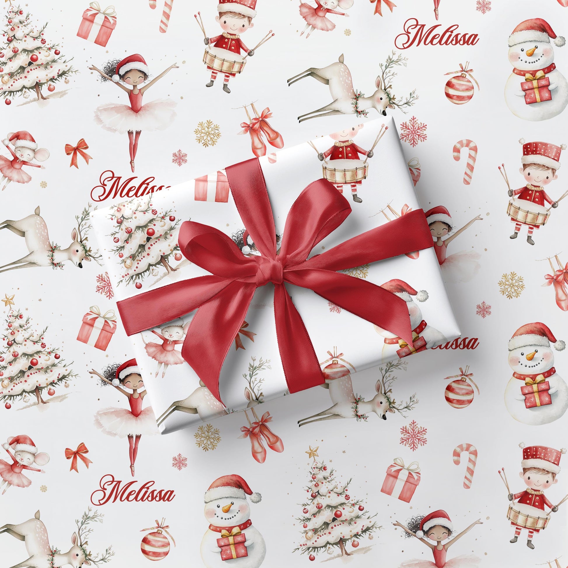 Festive Ballerina Wrapping Paper Children Red Christmas Gift Wrap Personalized Red Ballerina Gift Wrap Christmas Birthday Custom Wrap Girl - LAUMIANstudio