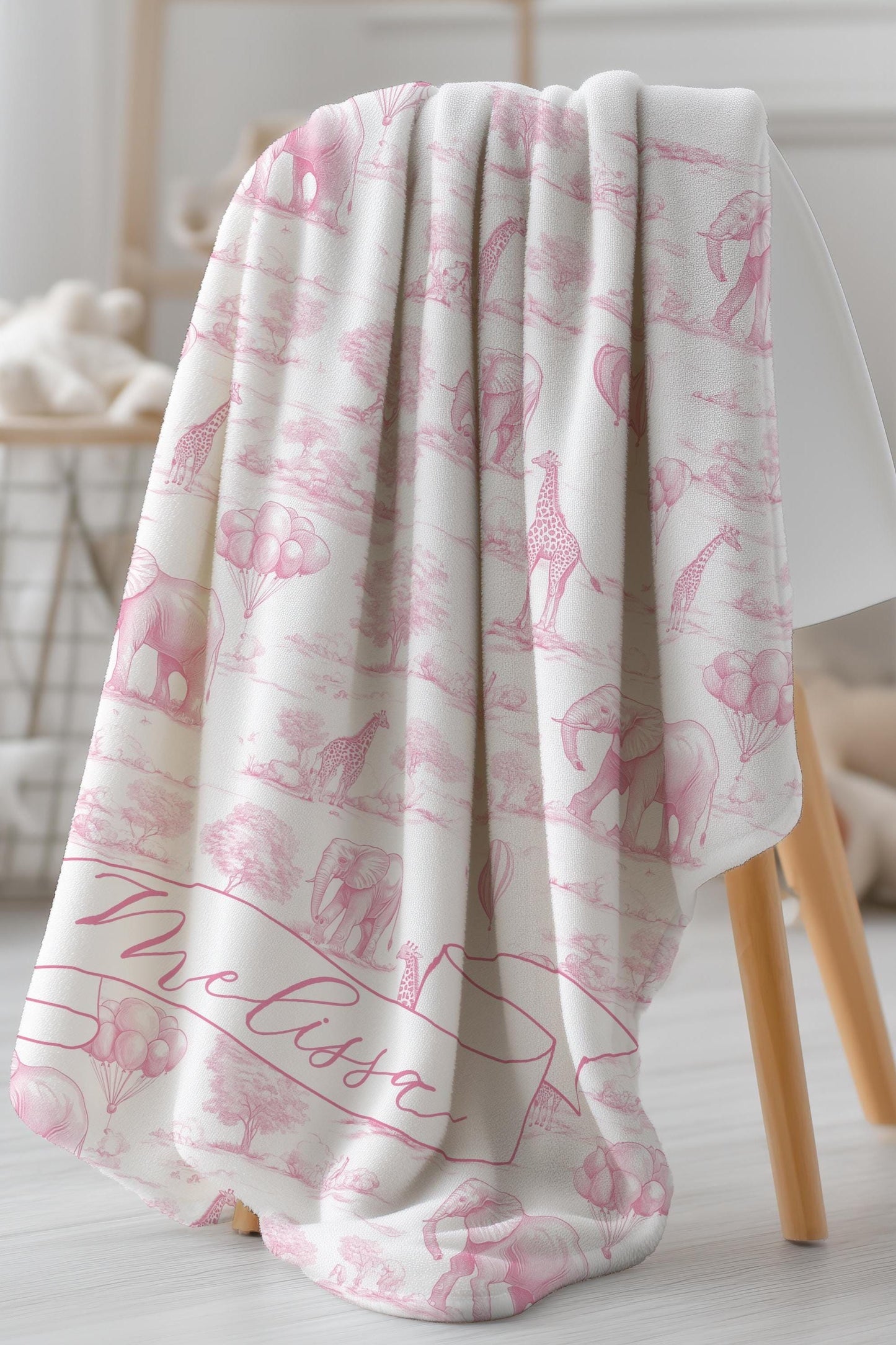 Pink Safari Baby Girl Blanket Elegant Baby Shower Gift Elegant Toile Safari Nursery Decor Chinoiserie Crib Throw Newborn Coming Home Blanket - LAUMIANstudio