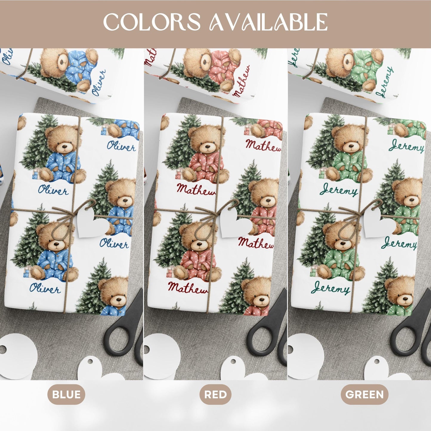 Blue Teddy Bear Wrapping Paper Blue Christmas Boy Gift Wrap Personalized 1st Christmas Wrapping Paper Winter 1st Birthday Gift Wrap for Son - LAUMIANstudio