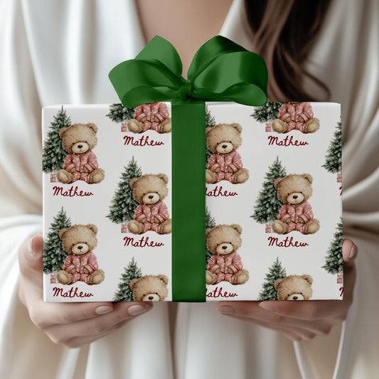 Blue Teddy Bear Wrapping Paper Blue Christmas Boy Gift Wrap Personalized 1st Christmas Wrapping Paper Winter 1st Birthday Gift Wrap for Son - LAUMIANstudio