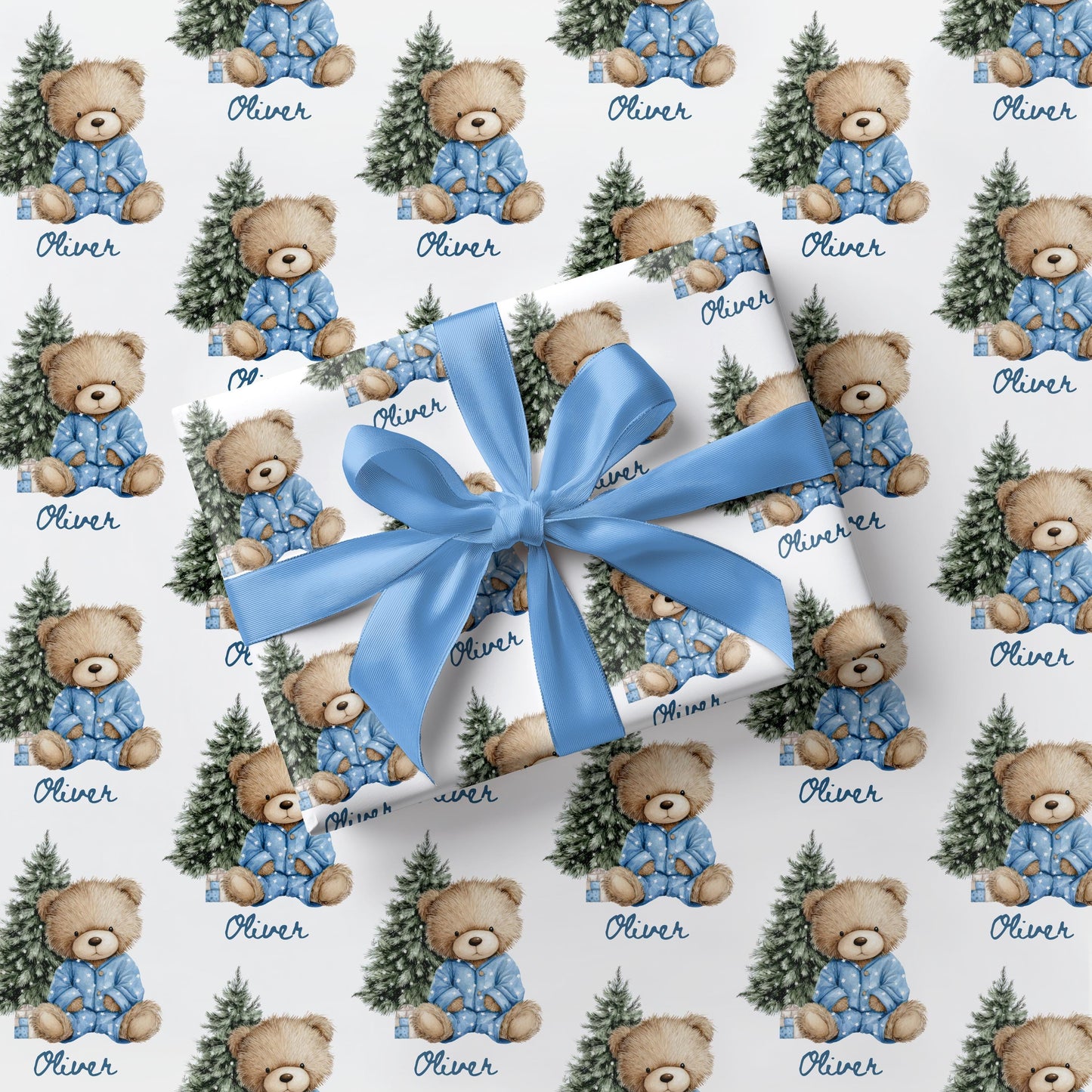 Blue Teddy Bear Wrapping Paper Blue Christmas Boy Gift Wrap Personalized 1st Christmas Wrapping Paper Winter 1st Birthday Gift Wrap for Son - LAUMIANstudio