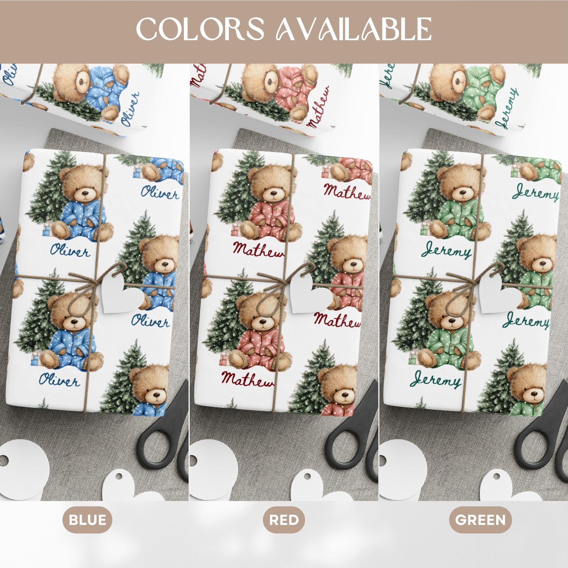 Personalized Teddy Wrapping Paper Green Teddy Bear Gift Wrap 1st Christmas Wrapping Paper Roll Boy First Christmas Gift Wrap 1st Birthday - LAUMIANstudio