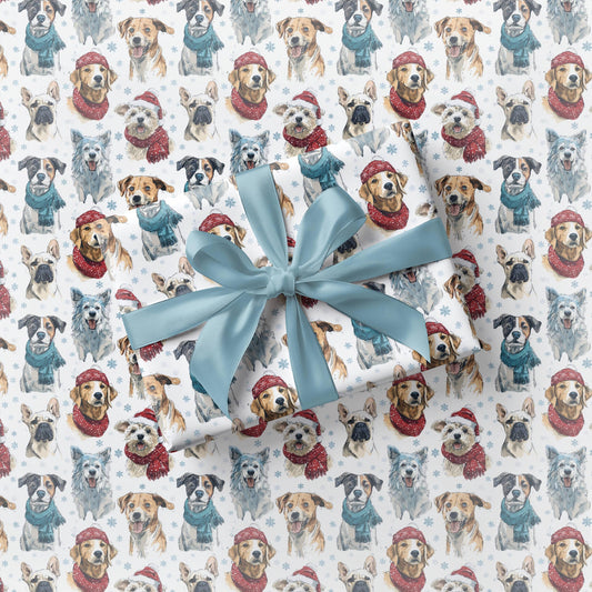 Dog Christmas Wrapping Paper Festive Dog Gift Wrap French Bulldog Gift Wrap Funny Dog Christmas Cap Wrapping Paper Roll Dog Lover Gift Wrap - LAUMIANstudio