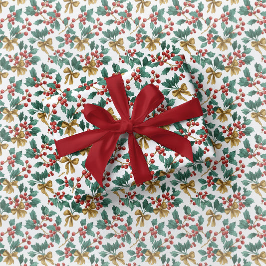 Toile Mistletoe Wrapping Paper Elegant Chinoiserie Gift Wrap Red Gold Holiday Wrapping Paper Roll Luxury Golden Bow Gift Wrap Christmas - LAUMIANstudio