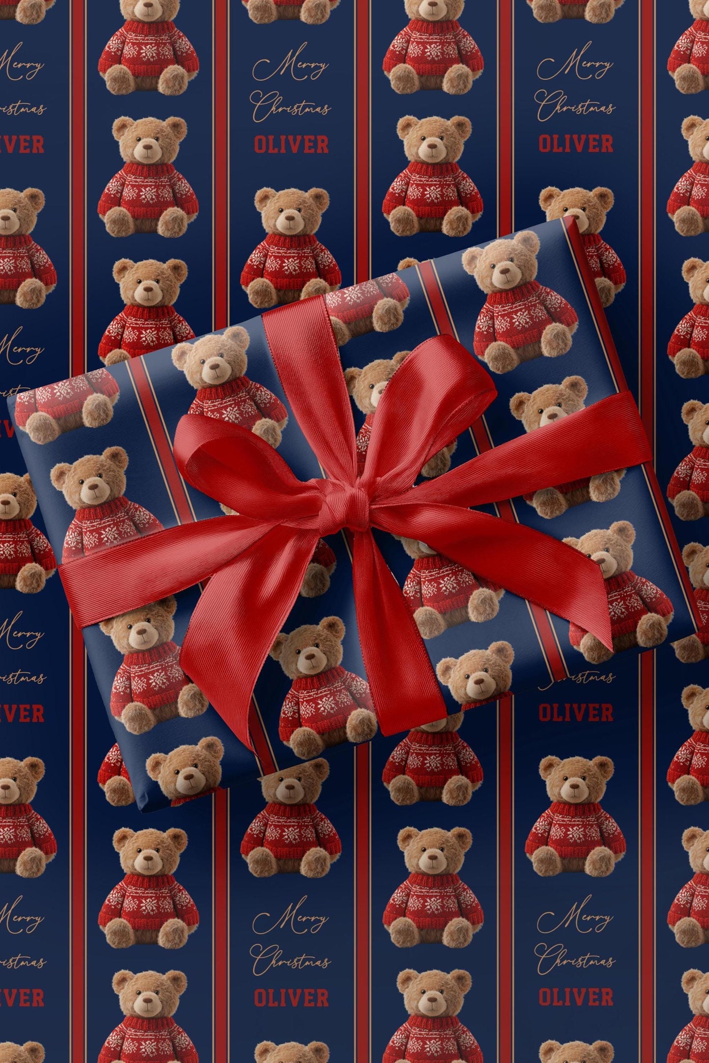 Teddy Bear Festive Wrapping Paper Teddy Christmas Children Gift Wrap Dressed Teddy Holiday Paper Roll Personalized Christmas Kid Gift Paper - LAUMIANstudio