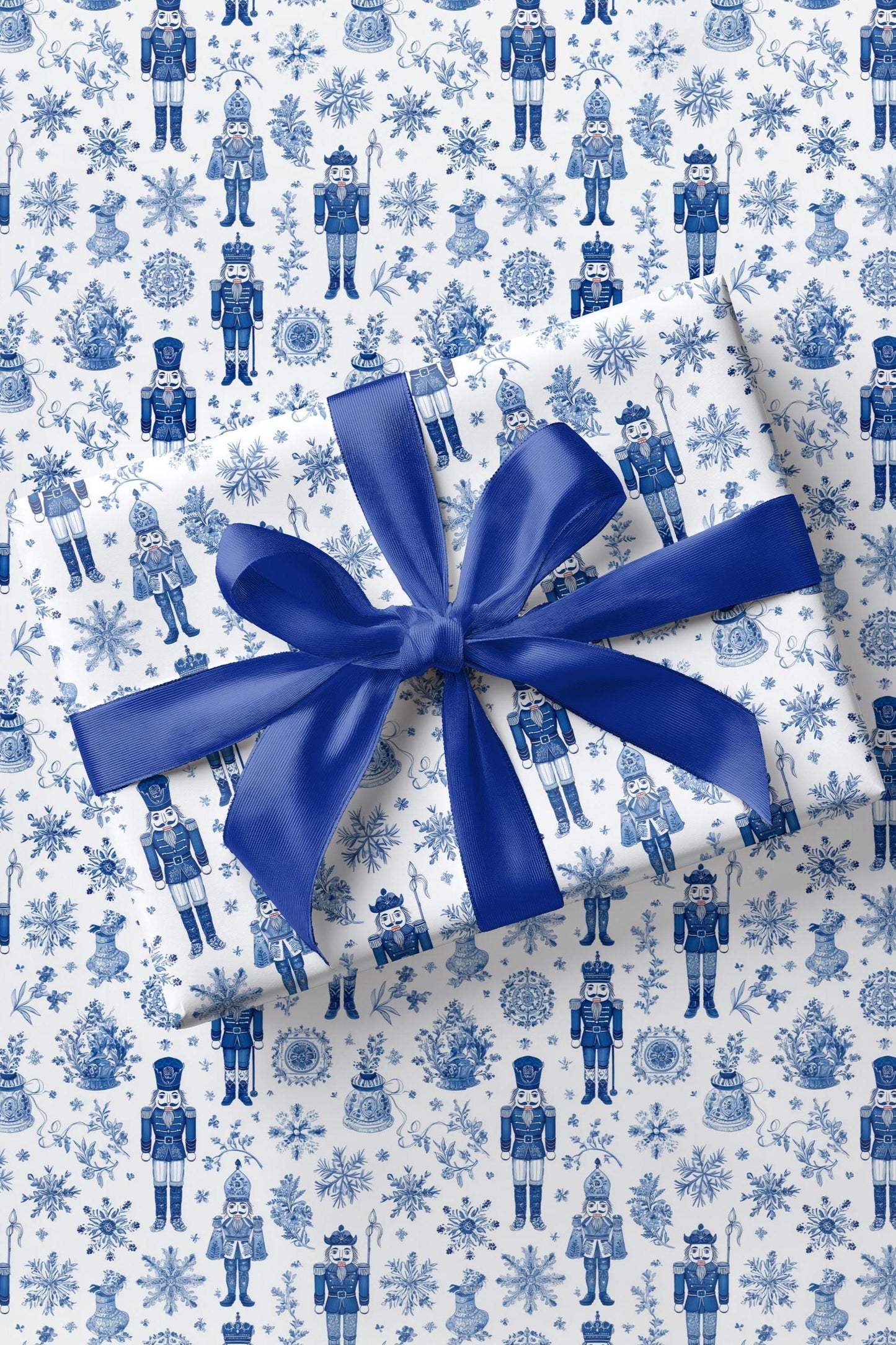 Personalized Blue Nutcracker Gift Wrap Chinoiserie Blue Christmas Wrapping Paper Kid Toy Gift Wrap Winter Snowflake Gift Wrap 1st Birthday - LAUMIANstudio