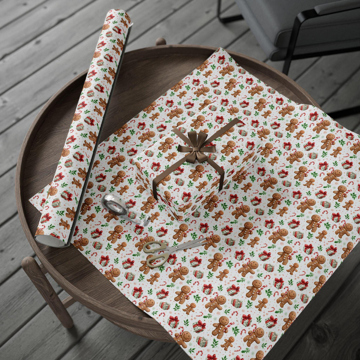 Christmas Gingerbread Man Wrapping Paper Personalized Gingerbread Gift Wrap Children Christmas Gingerbread Wrapping Paper Roll for Kids - LAUMIANstudio