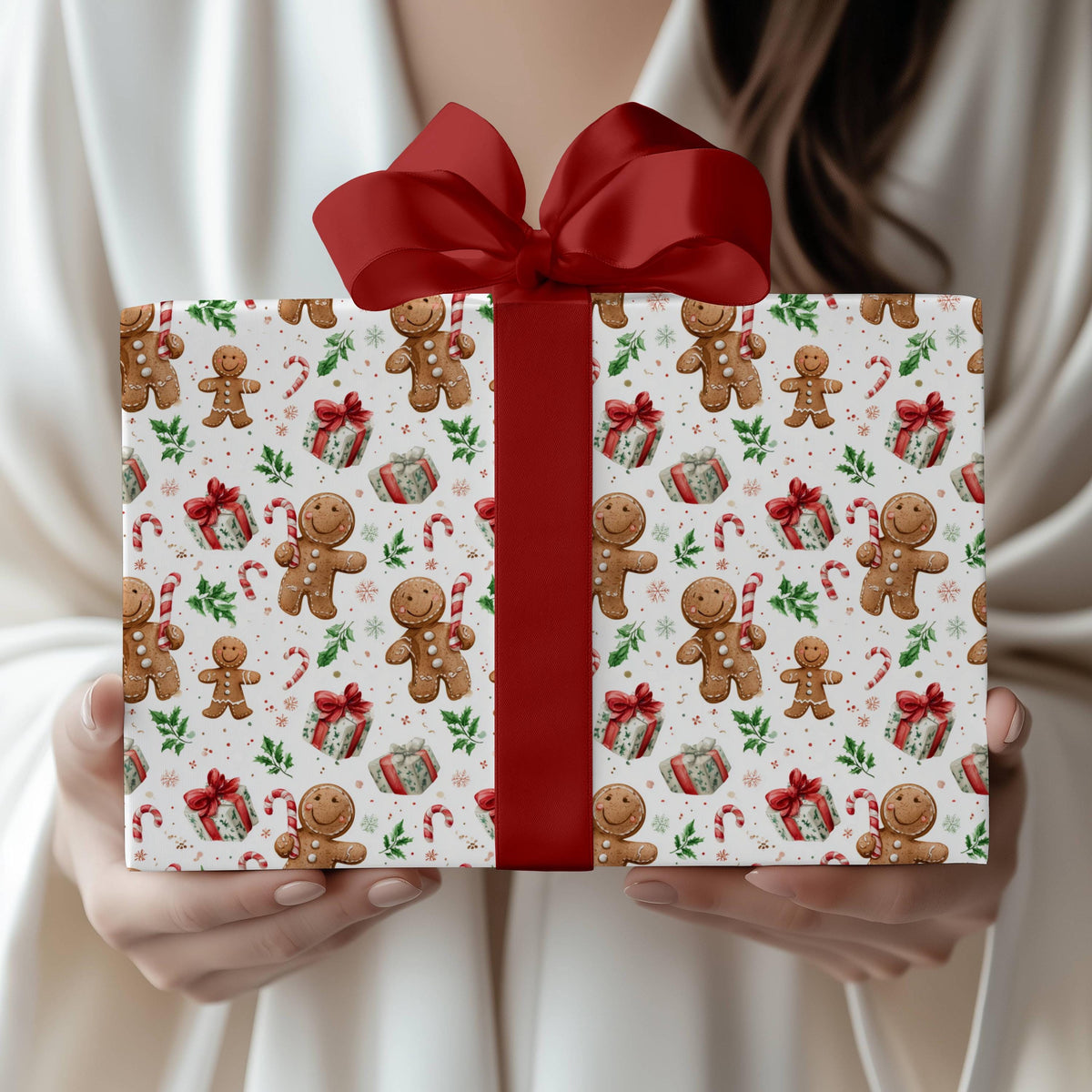 Christmas Gingerbread Man Wrapping Paper Personalized Gingerbread Gift Wrap Children Christmas Gingerbread Wrapping Paper Roll for Kids - LAUMIANstudio