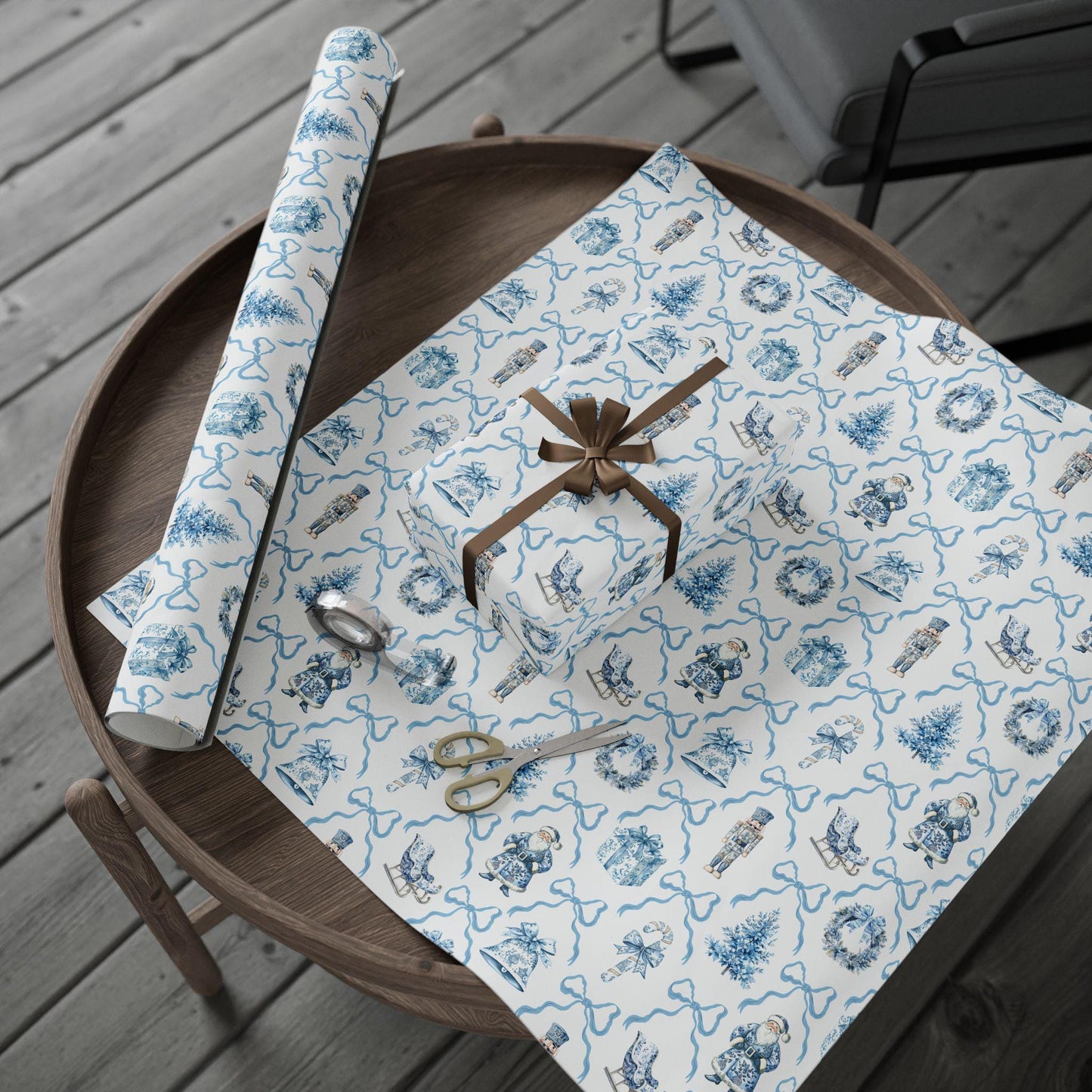Blue Toile Wrapping Paper Christmas Blue Bow Gift Wrap Personalized Elegant Holiday Wrapping Paper Blue Nutcracker Gift Wrap First Christmas - LAUMIANstudio
