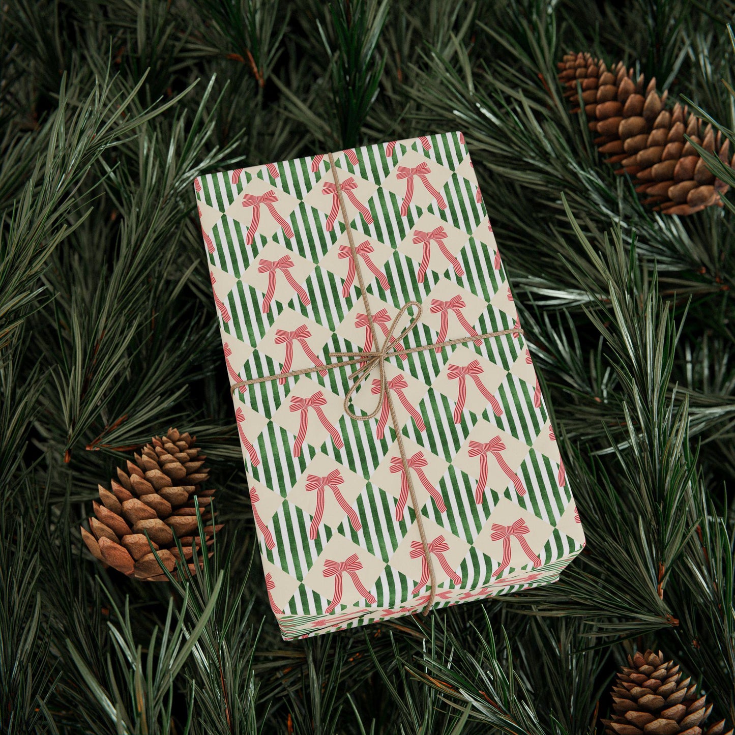 Elegant Festive Striped Wrapping paper Red and Green Gift Wrap Festive Red Bow Christmas Wrapping Paper Roll Coquette Bow Stripe Gift Wrap - LAUMIANstudio