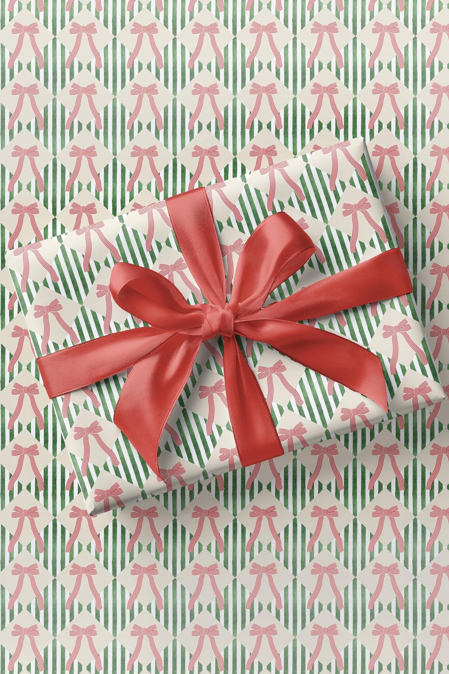 Elegant Festive Striped Wrapping paper Red and Green Gift Wrap Festive Red Bow Christmas Wrapping Paper Roll Coquette Bow Stripe Gift Wrap - LAUMIANstudio