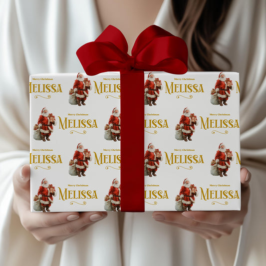 Personalized Santa Clause Wrapping Paper Custom Name Santa Gift Wrap Christmas Santa Wrapping Paper Roll Christmas Kid Gift Wrap with Name - LAUMIANstudio