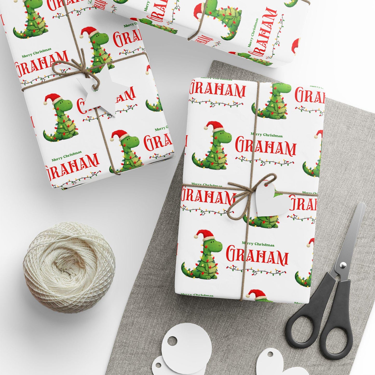 Christmas Dinosaur Wrapping Paper Kid Gift Festive Dino Wrapping Paper Roll Custom Name Trex Gift Wrap Dinosaur Birthday Present Paper - LAUMIANstudio