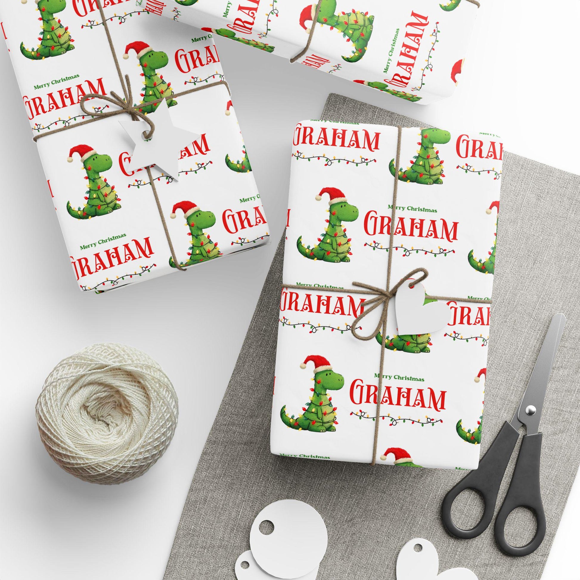 Christmas Dinosaur Wrapping Paper Kid Gift Festive Dino Wrapping Paper Roll Custom Name Trex Gift Wrap Dinosaur Birthday Present Paper - LAUMIANstudio