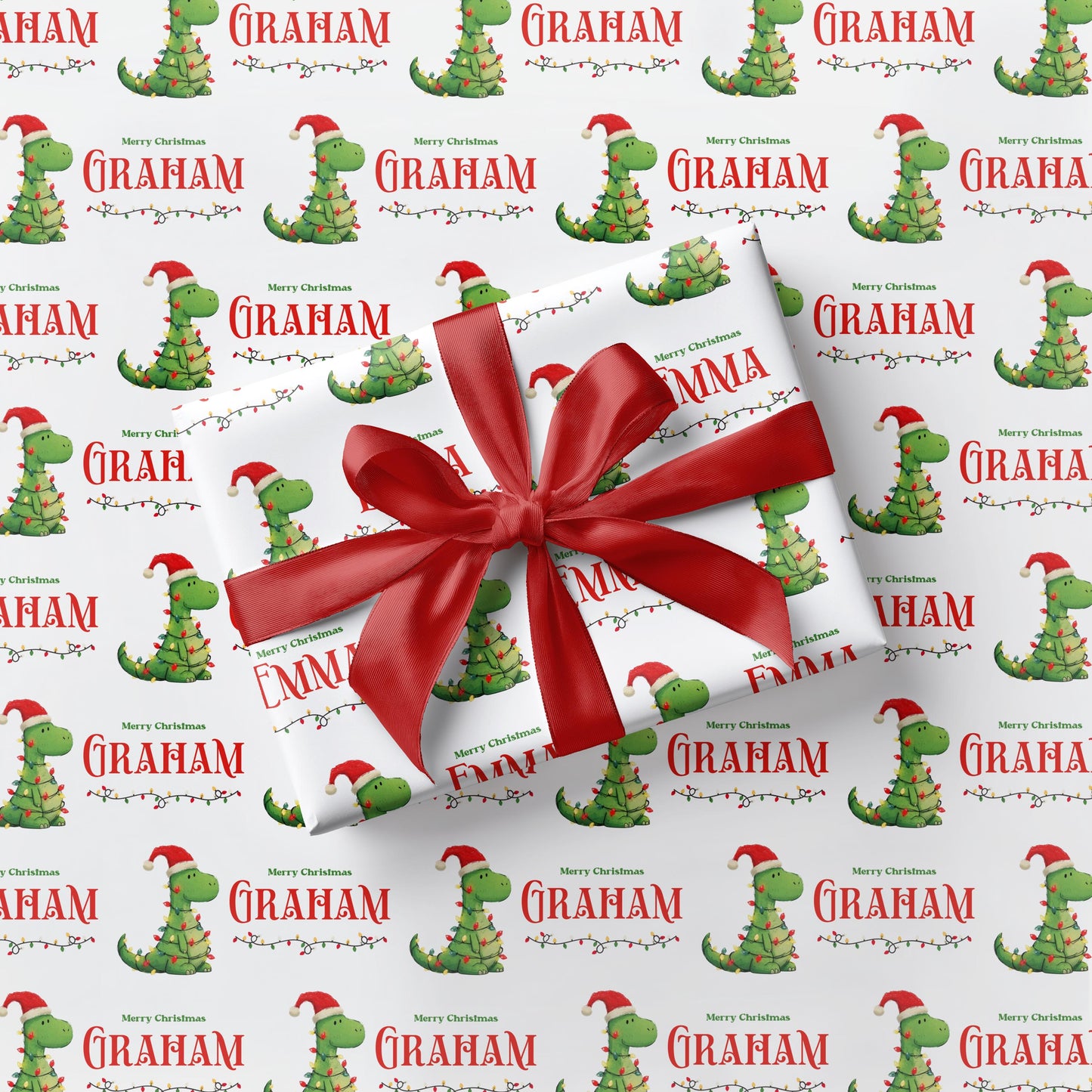 Christmas Dinosaur Wrapping Paper Kid Gift Festive Dino Wrapping Paper Roll Custom Name Trex Gift Wrap Dinosaur Birthday Present Paper - LAUMIANstudio