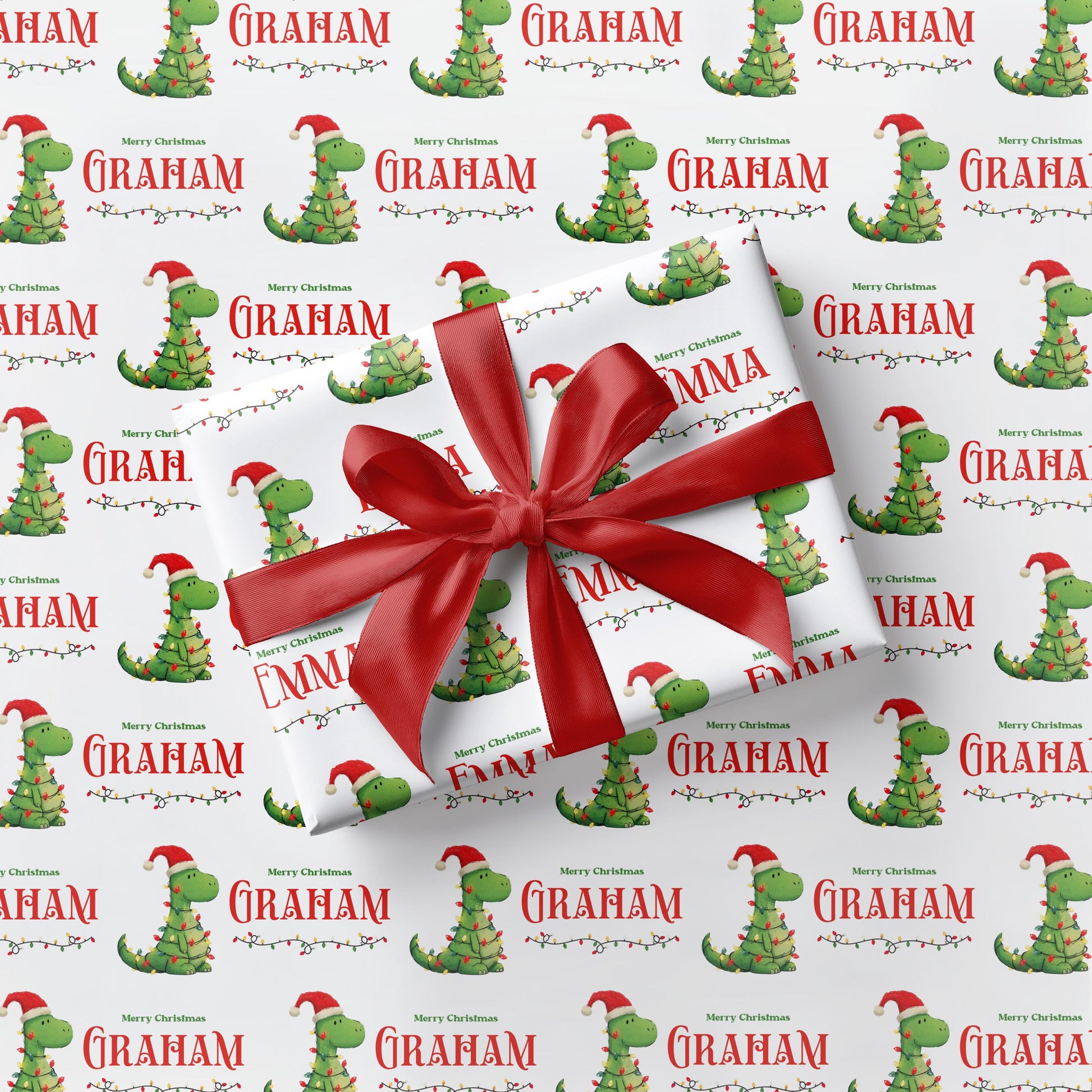 Christmas Dinosaur Wrapping Paper Kid Gift Festive Dino Wrapping Paper Roll Custom Name Trex Gift Wrap Dinosaur Birthday Present Paper - LAUMIANstudio