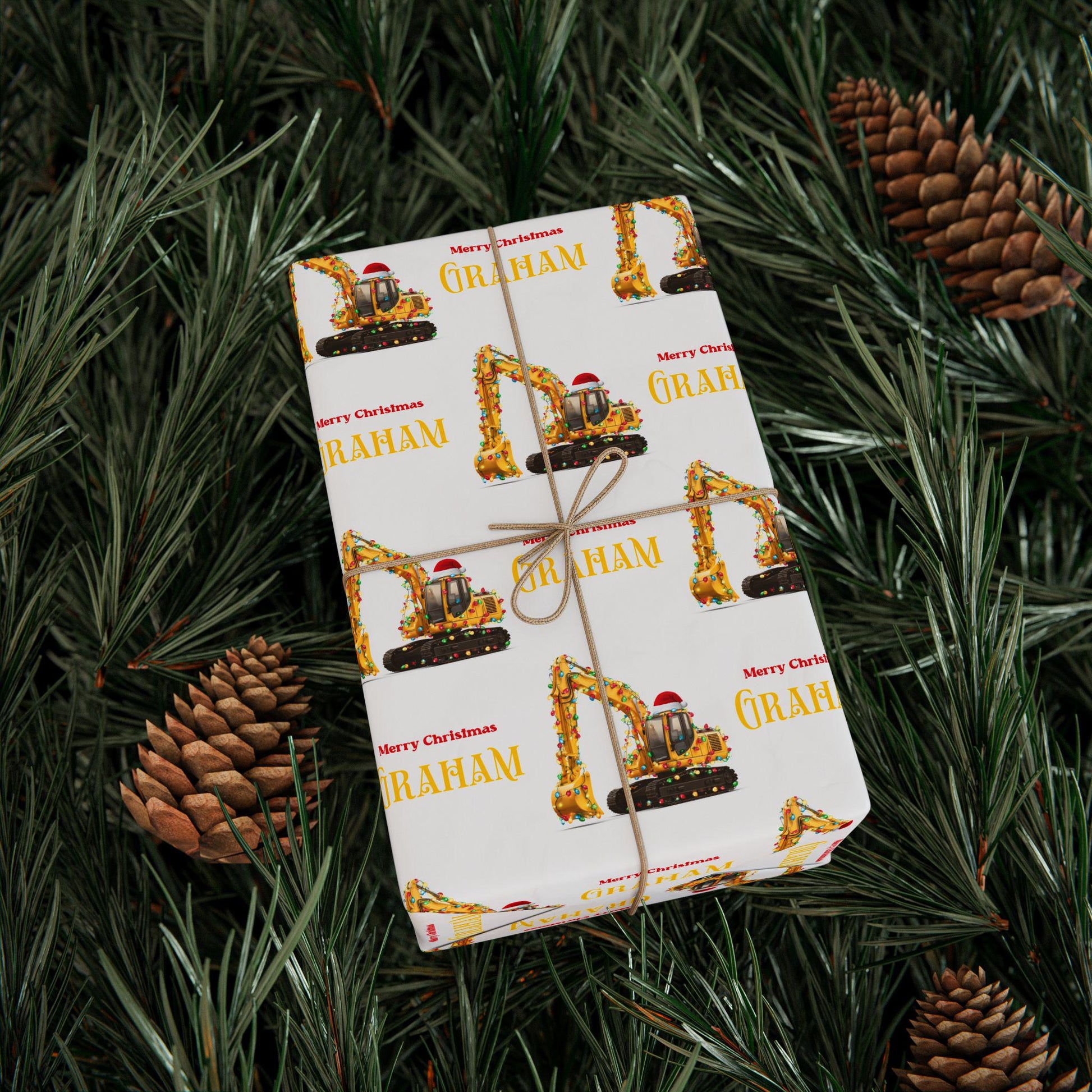 Festive Excavator Wrapping Paper First Boy Christmas Gift Wrap Construction Wrapping Paper Roll Digger 2nd Birthday Gift Paper Winter Party - LAUMIANstudio