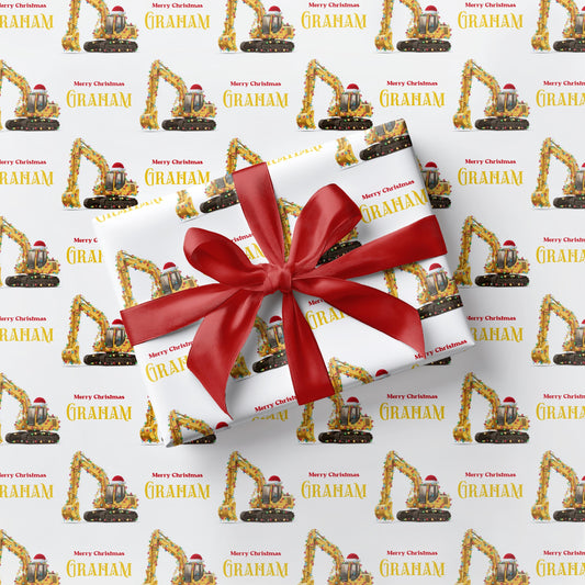 Festive Excavator Wrapping Paper First Boy Christmas Gift Wrap Construction Wrapping Paper Roll Digger 2nd Birthday Gift Paper Winter Party - LAUMIANstudio