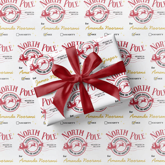 North Pole Express Wrapping Paper Custom Name Santa Delivery Gift Wrap Kid Priority Christmas Delivery Wrapping Paper Roll Santa Express - LAUMIANstudio