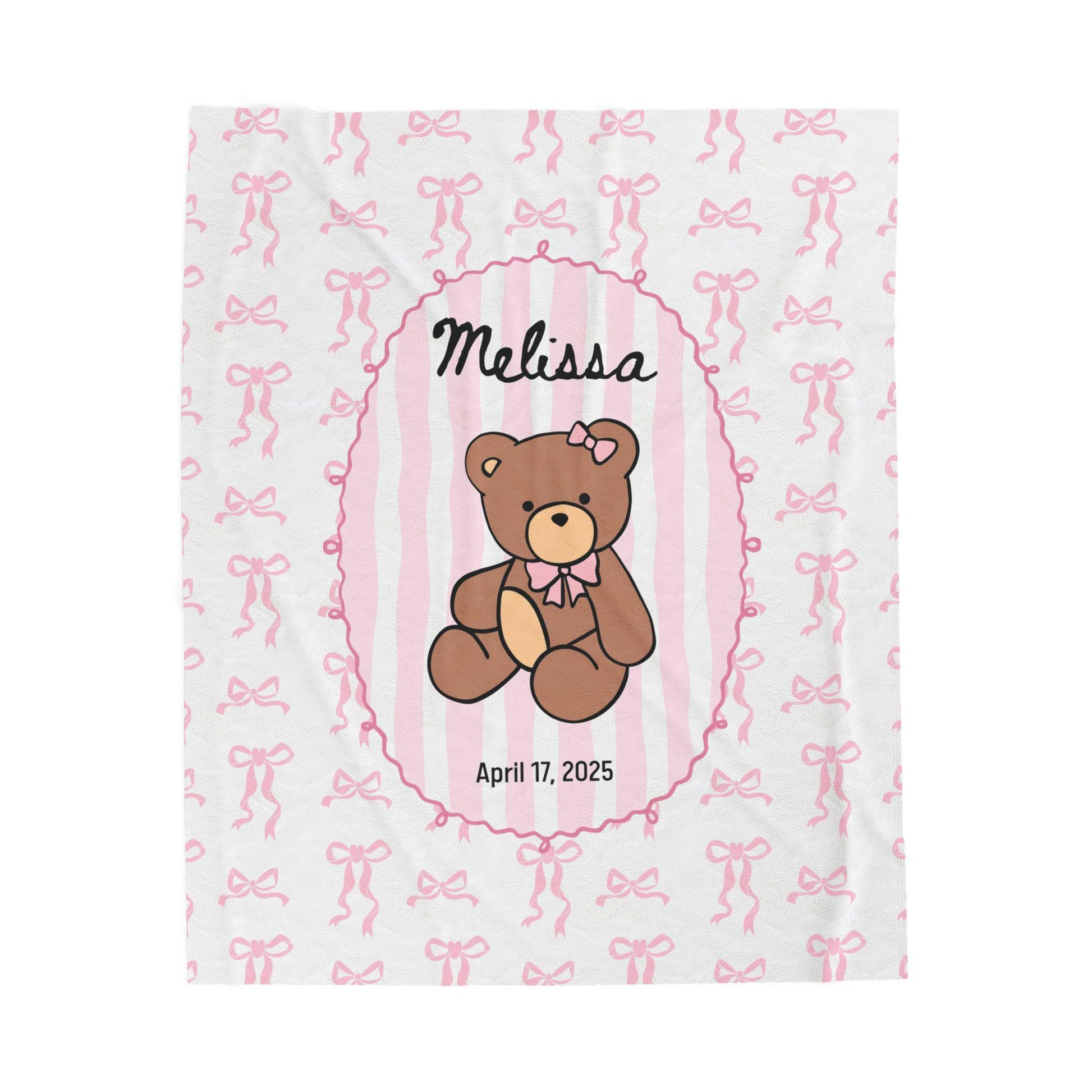 Personalized Teddy Baby Girl Blanket Soft Pink Bear Baby Blanket Pink Bow Teddy Bear Nursery Decor Girl Baby Shower Gift Basket Filler - LAUMIANstudio