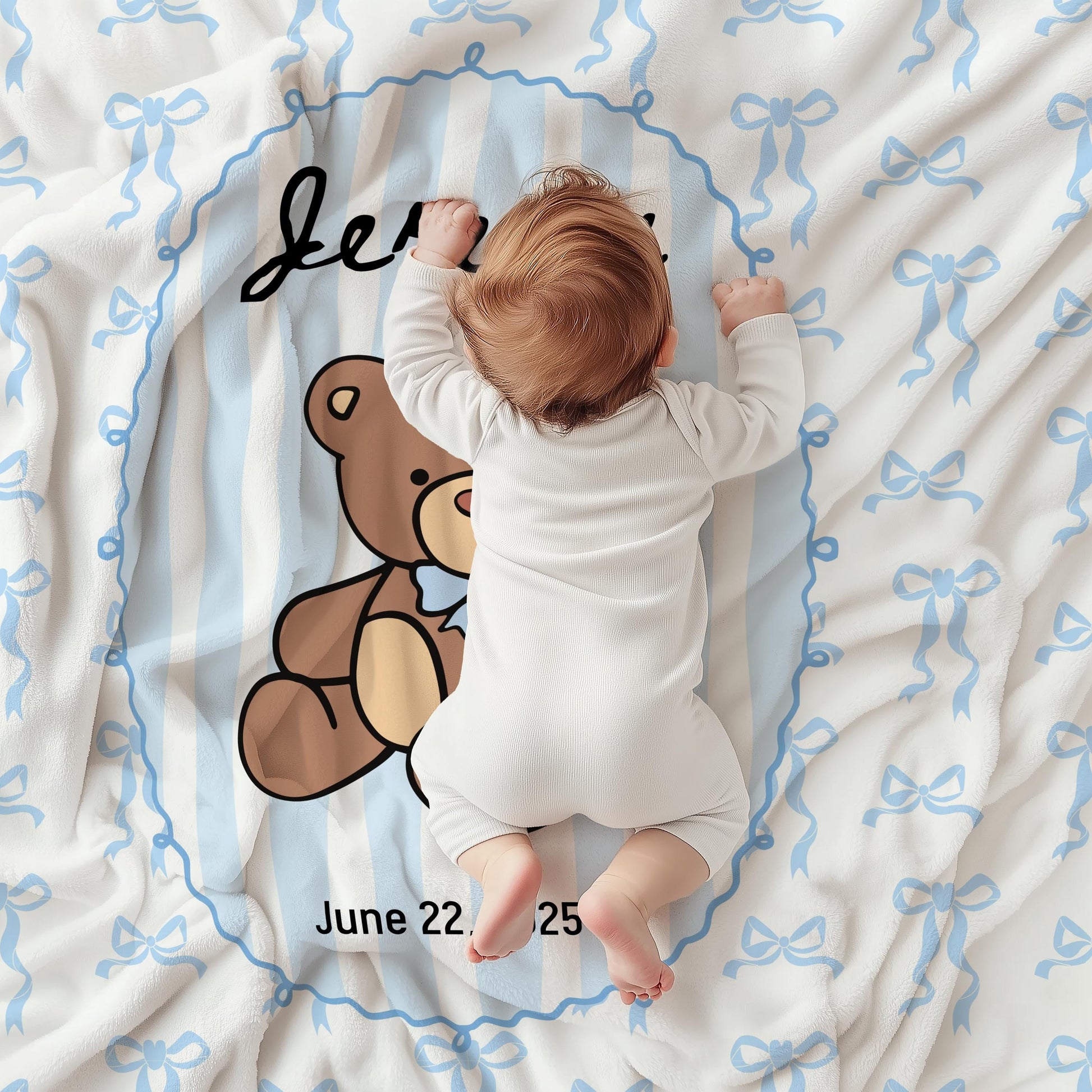 Teddy Bear Baby Blanket Blue Personalized Baby Shower Gift We Can Bearly Wait Shower Blanket Teddy Bear Nursery Decor Bear Crib Throw Name - LAUMIANstudio