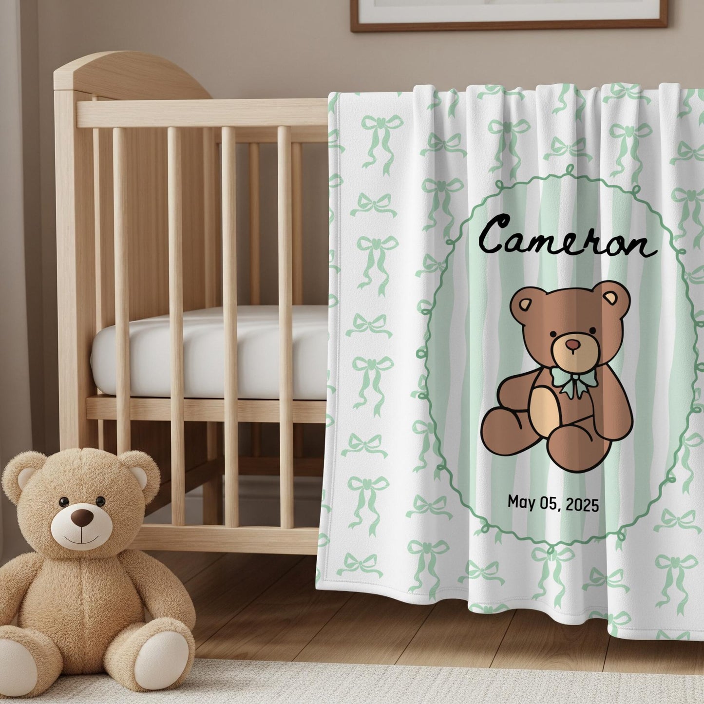 Teddy Bear Baby Blanket Blue Personalized Baby Shower Gift We Can Bearly Wait Shower Blanket Teddy Bear Nursery Decor Bear Crib Throw Name - LAUMIANstudio