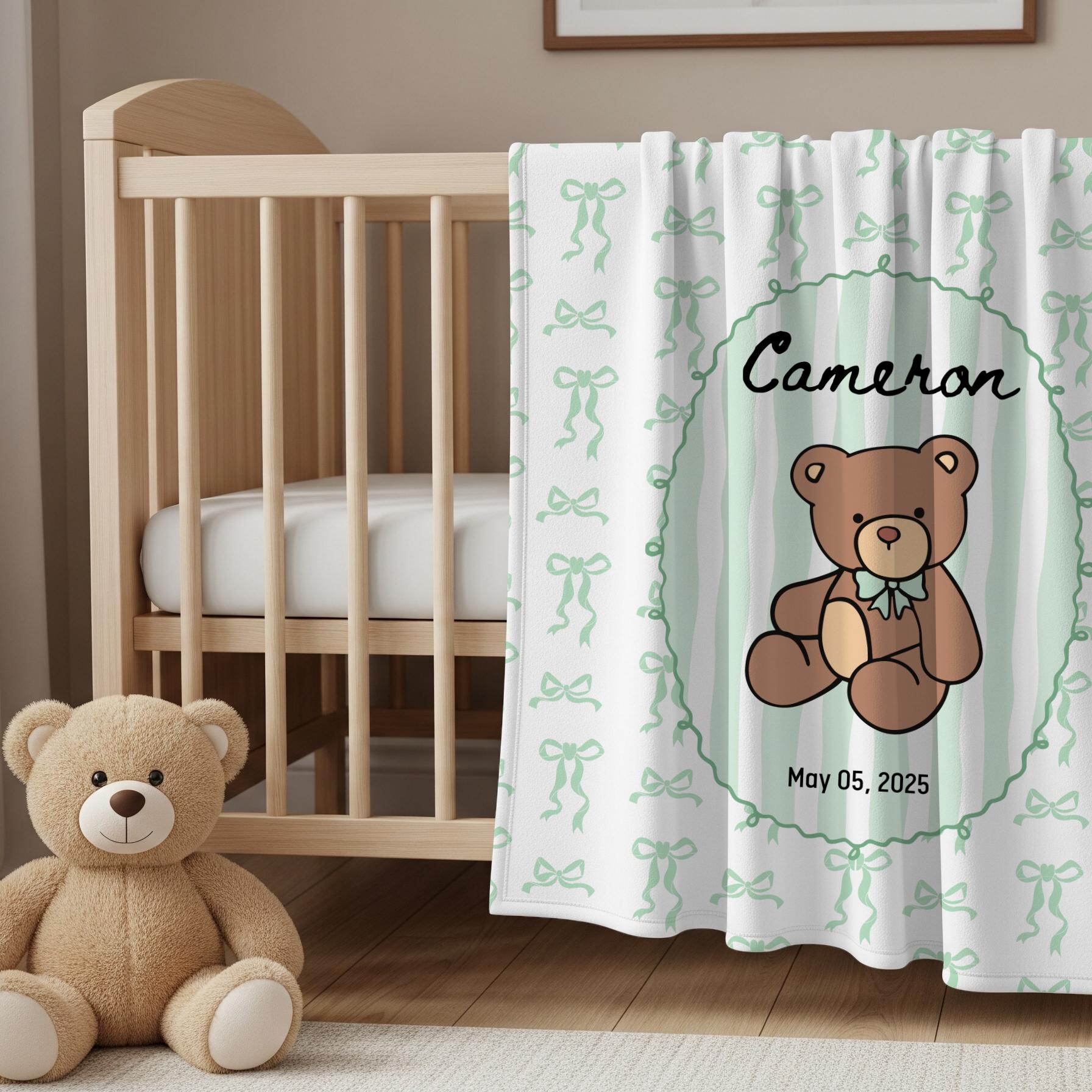 Teddy Bear Baby Blanket Blue Personalized Baby Shower Gift We Can Bearly Wait Shower Blanket Teddy Bear Nursery Decor Bear Crib Throw Name - LAUMIANstudio