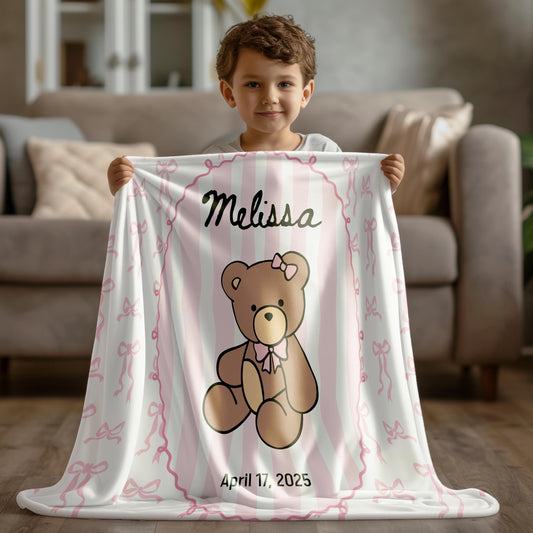 Teddy Bear Baby Blanket Blue Personalized Baby Shower Gift We Can Bearly Wait Shower Blanket Teddy Bear Nursery Decor Bear Crib Throw Name - LAUMIANstudio