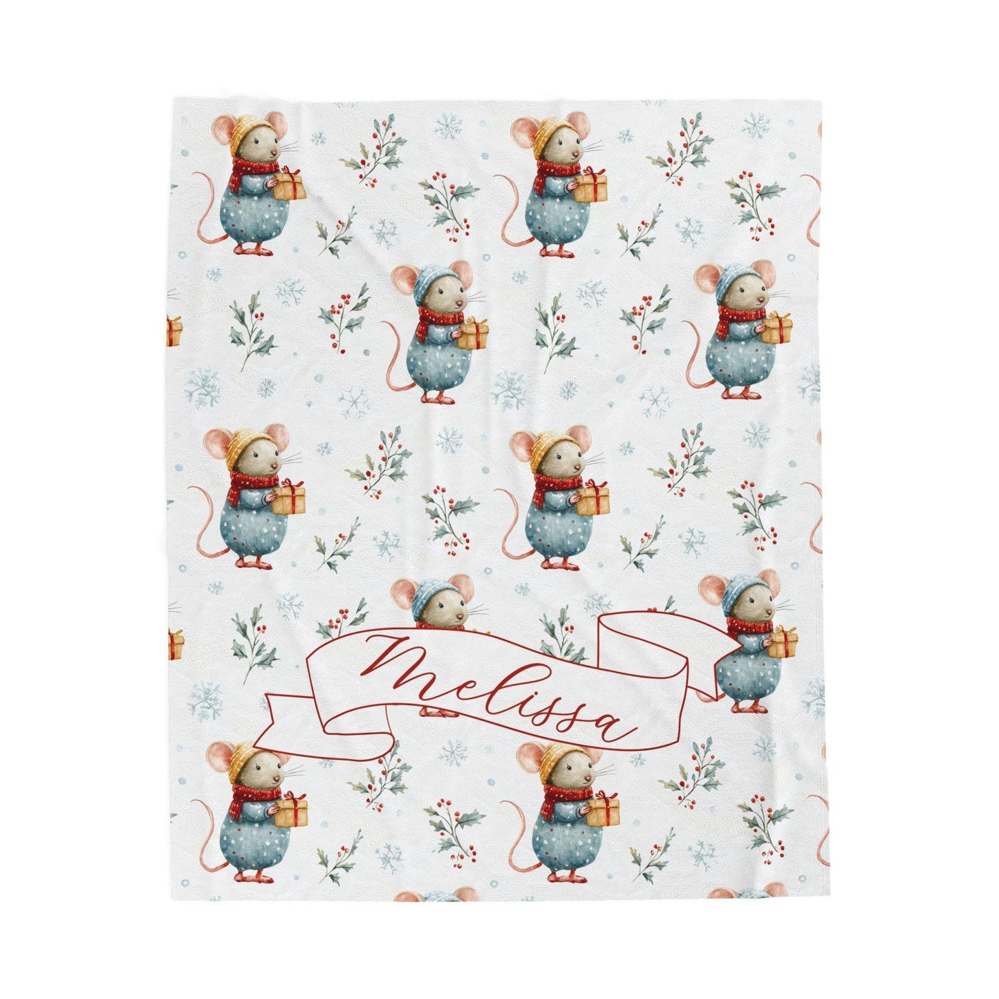 Personalized Christmas Mouse Baby Blanket: Custom Name, Boy or Girl Christmas Gift, Velveteen Plush Blanket, Sherpa Blanket - LAUMIANstudio