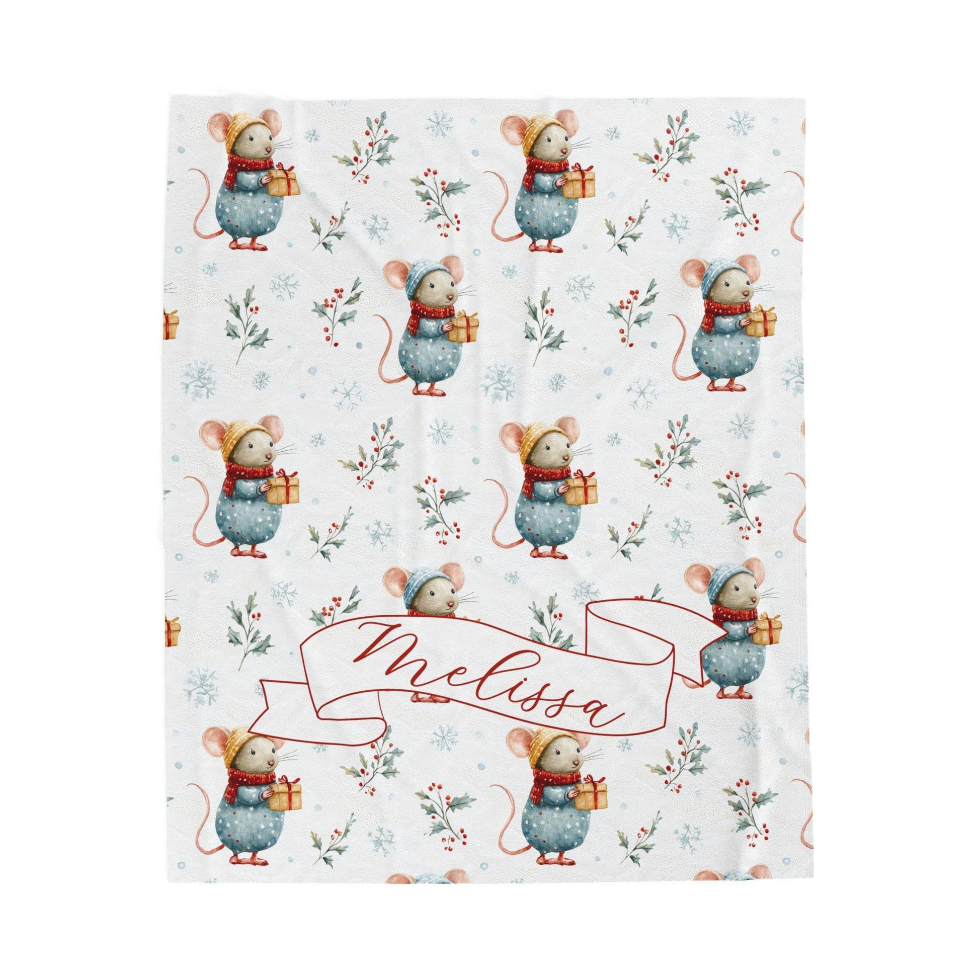 Personalized Christmas Mouse Baby Blanket: Custom Name, Boy or Girl Christmas Gift, Velveteen Plush Blanket, Sherpa Blanket - LAUMIANstudio