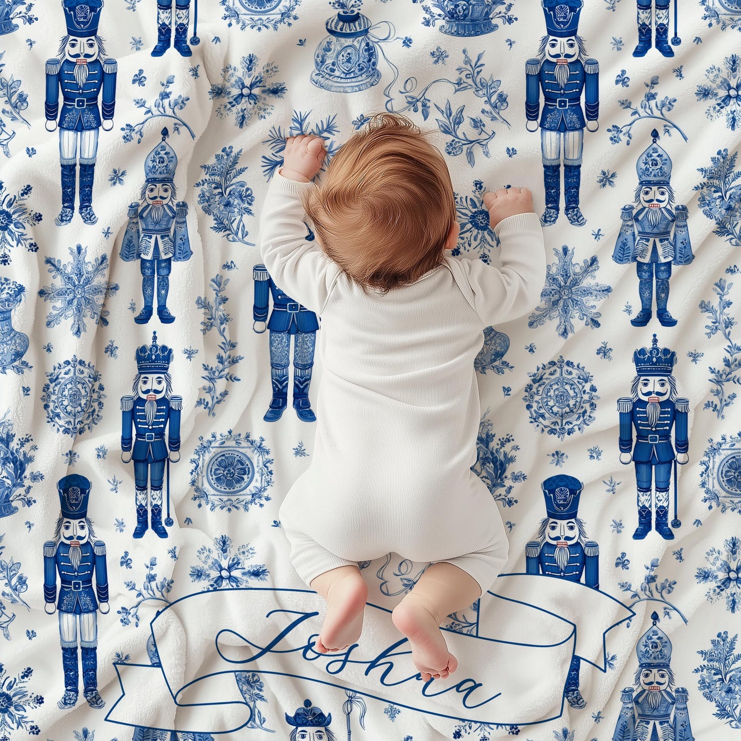 Pink Toile Nutcracker Baby Blanket Personalized Baby Girl Christmas Blanket 1st Christmas Gift for Granddaughter Custom Nutcracker Throw - LAUMIANstudio