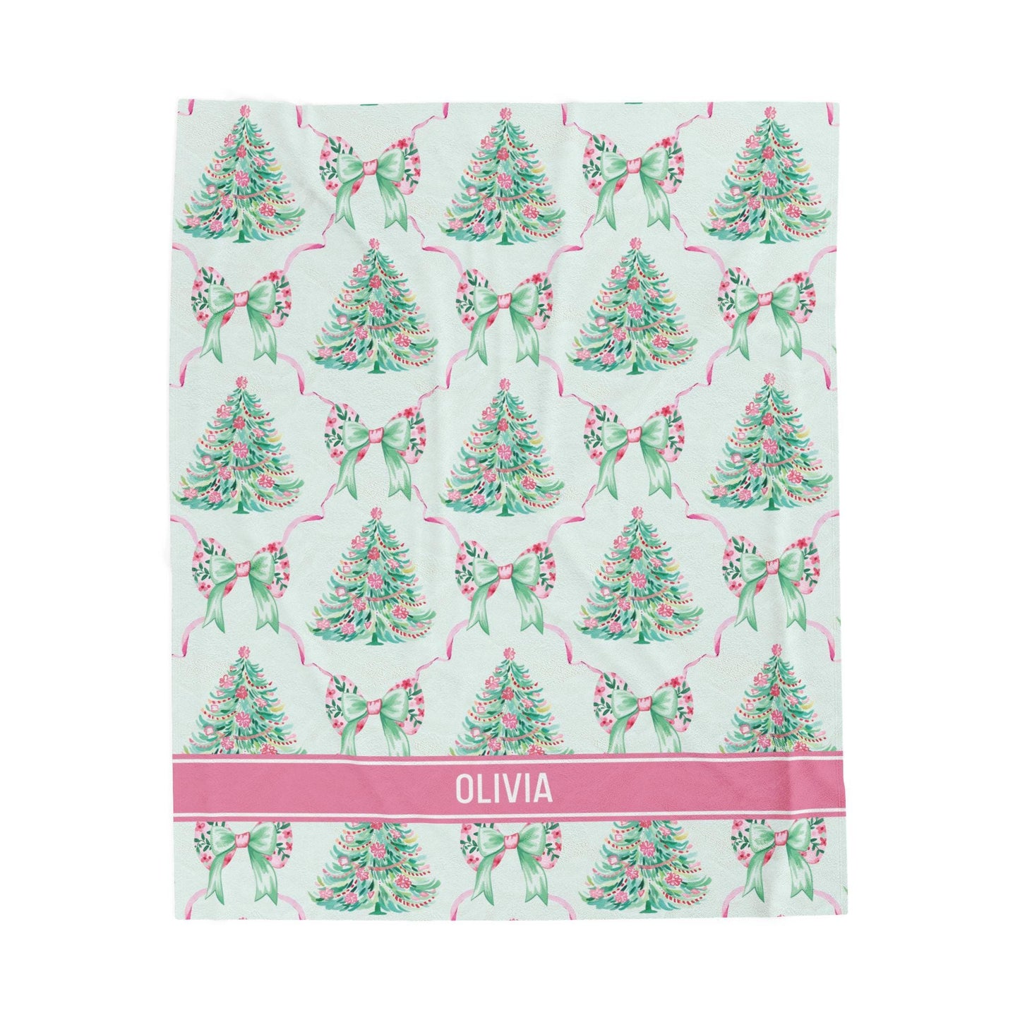 Preppy Christmas Girly Blanket Holiday Mint Pink Minky Blanket Personalized Pink Festive Home Decor Preppy Bow Christmas Sherpa Blanket - LAUMIANstudio