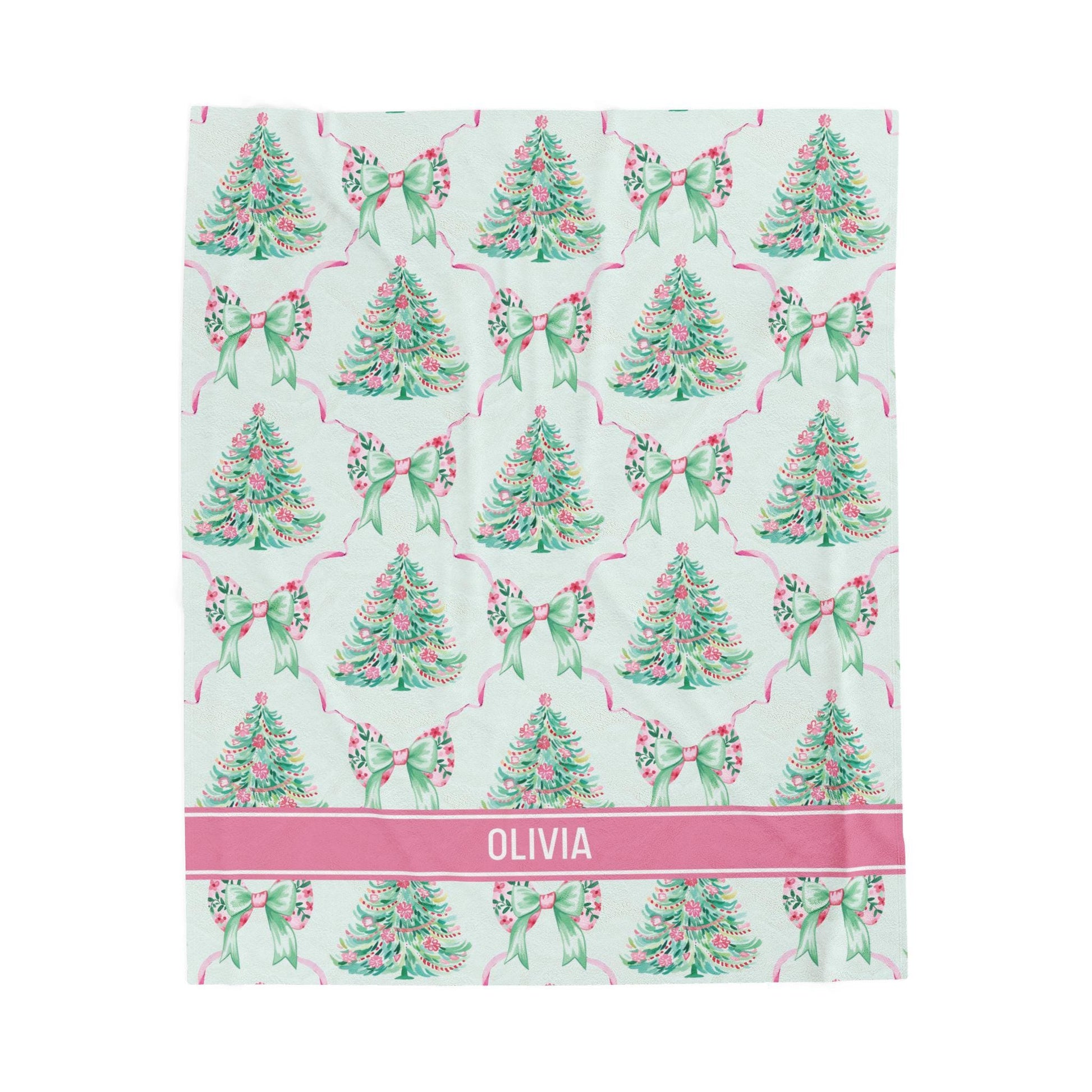 Personalized Pink Christmas Blanket for Baby Girl 1st Christmas Throw Blanket Baby Name Pink Blanket Santa Baby Girl Shower Gift Pink Bow - LAUMIANstudio