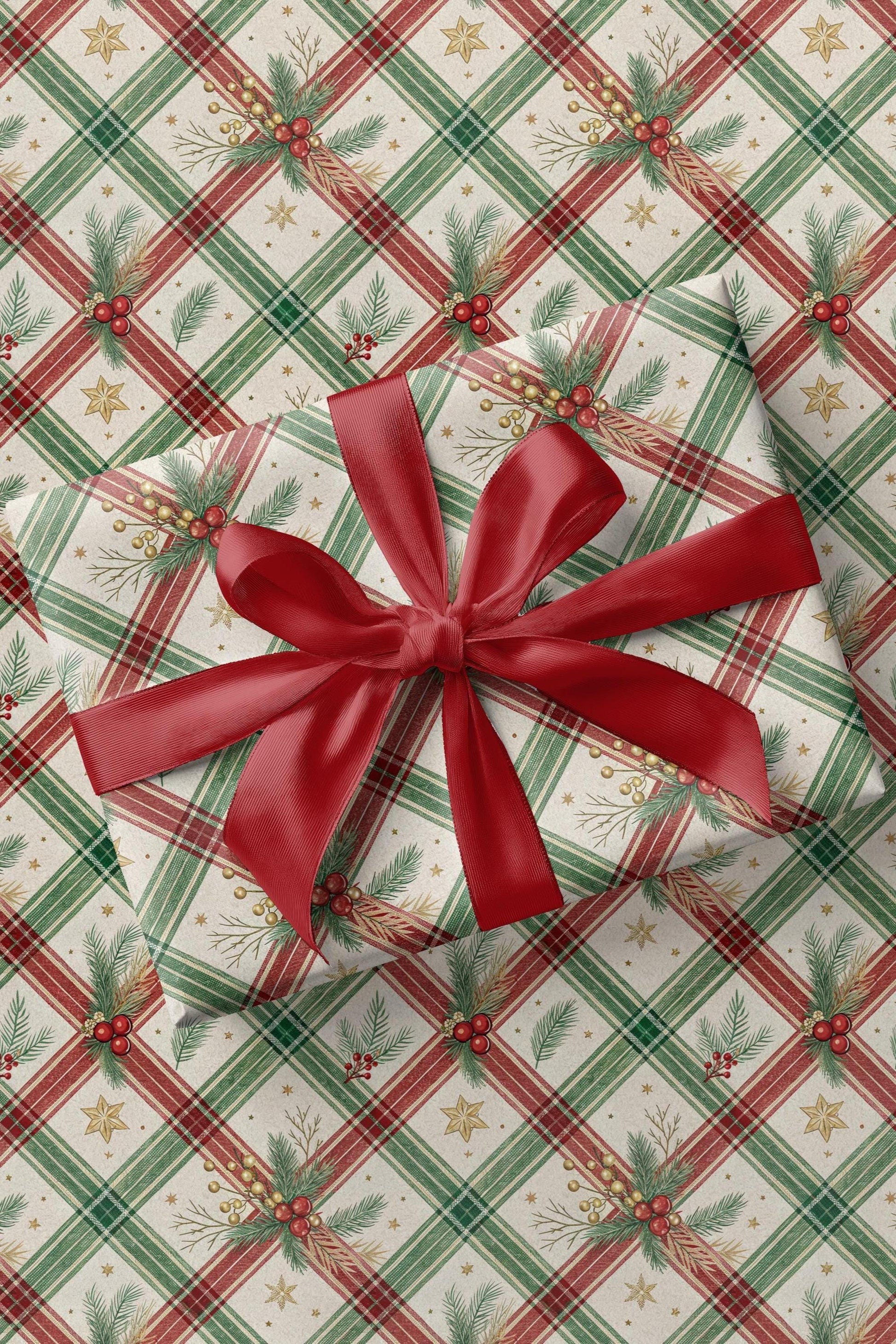 Christmas Plaid Wrapping Paper Red Green Plaid Gift Wrap Festive Red Wrapping Paper Roll Vintage Christmas Gift Wrap Oldfashioned Wrapping - LAUMIANstudio