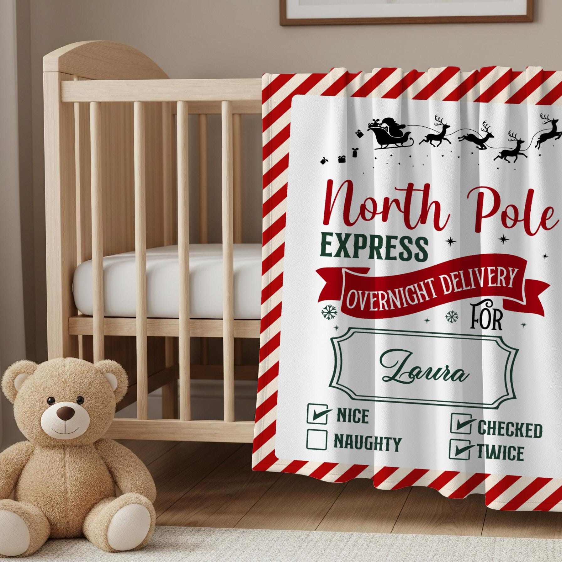 North Pole Express Baby Woven Blanket Personalized Christmas Baby Throw 1st Christmas Gift Name Santa Baby Blanket Christmas Baby Shower - LAUMIANstudio