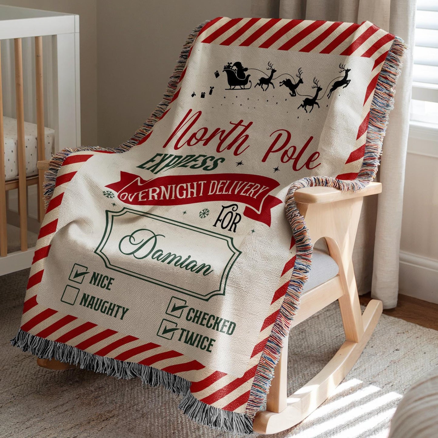 North Pole Express Baby Woven Blanket Personalized Christmas Baby Throw 1st Christmas Gift Name Santa Baby Blanket Christmas Baby Shower - LAUMIANstudio