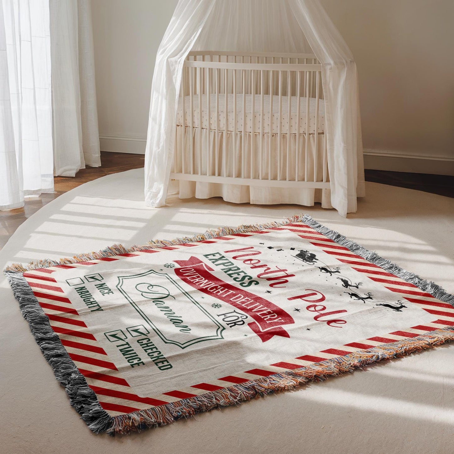North Pole Express Baby Woven Blanket Personalized Christmas Baby Throw 1st Christmas Gift Name Santa Baby Blanket Christmas Baby Shower - LAUMIANstudio