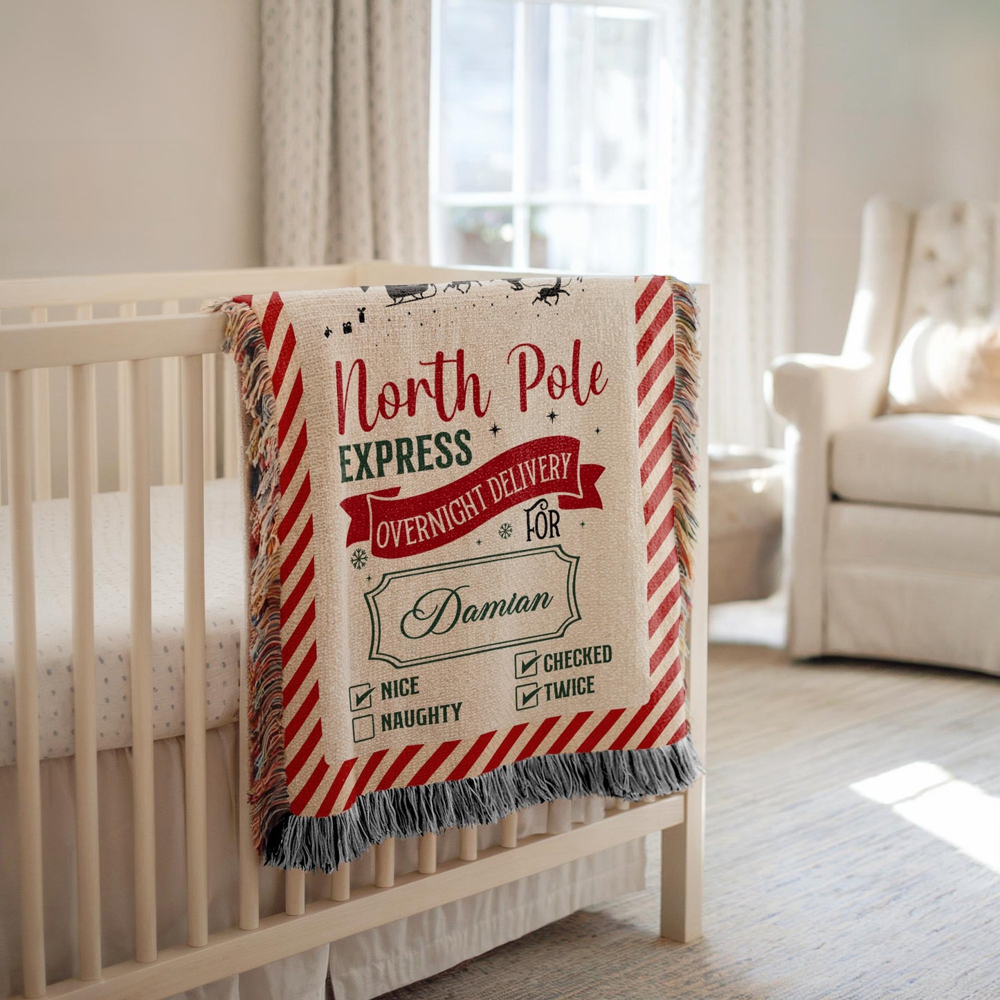 Personalized Christmas Baby Blanket North Pole Mail Blanket Custom Name Santa Baby Throw Baby 1st Christmas Blanket North Pole Express - LAUMIANstudio