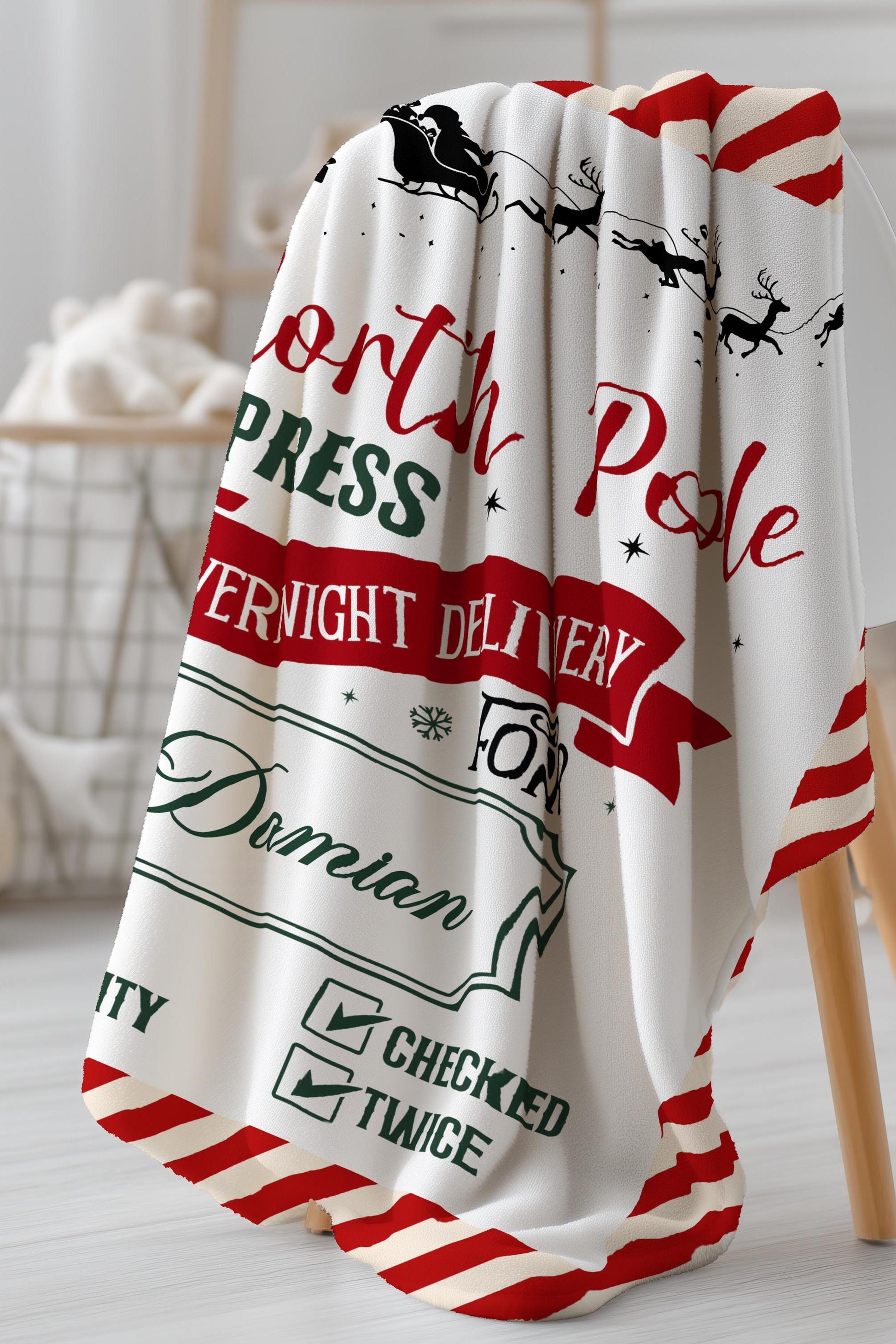 Personalized Christmas Baby Blanket North Pole Mail Blanket Custom Name Santa Baby Throw Baby 1st Christmas Blanket North Pole Express - LAUMIANstudio