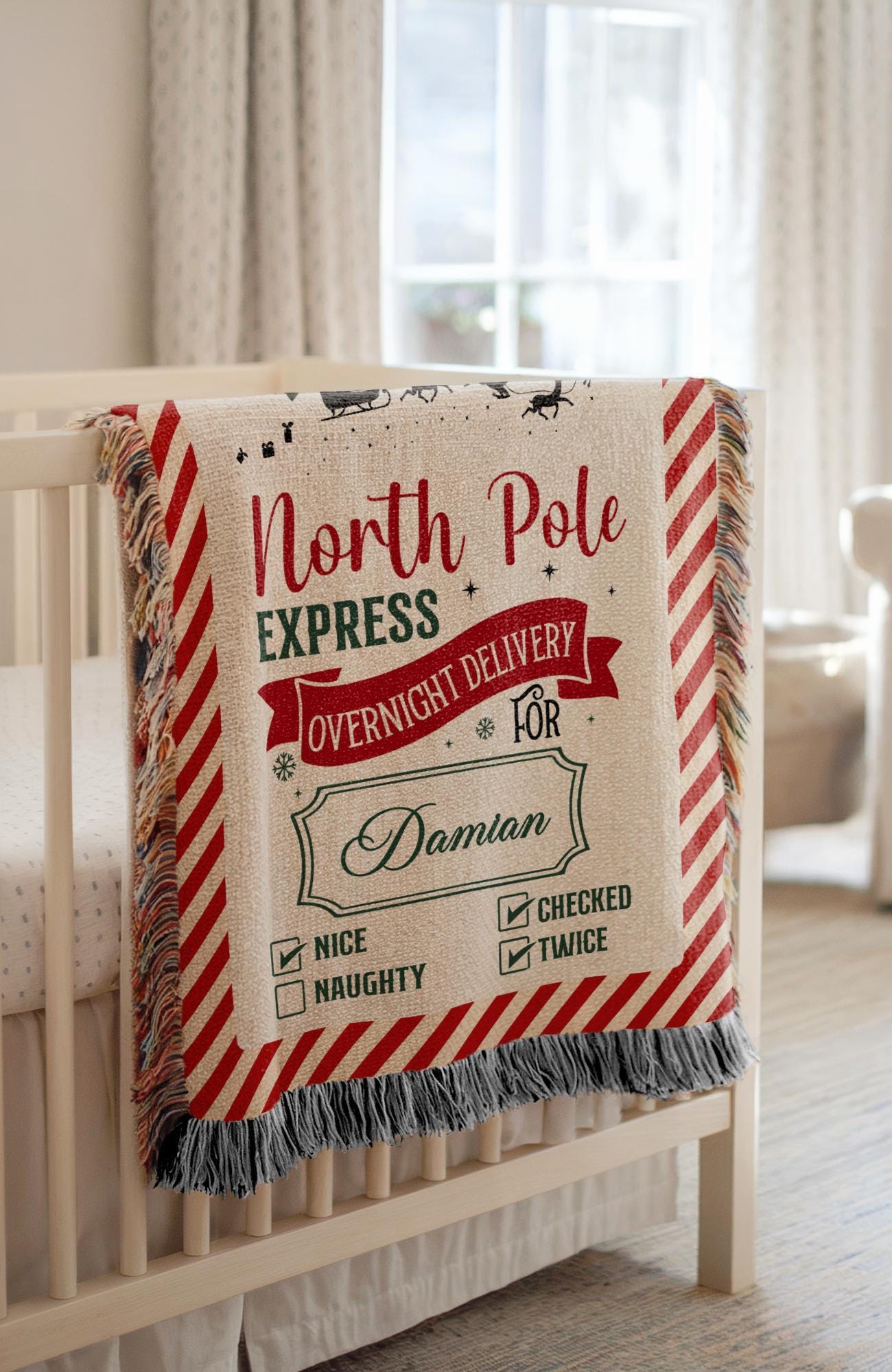 North Pole Express Baby Woven Blanket Personalized Christmas Baby Throw 1st Christmas Gift Name Santa Baby Blanket Christmas Baby Shower - LAUMIANstudio