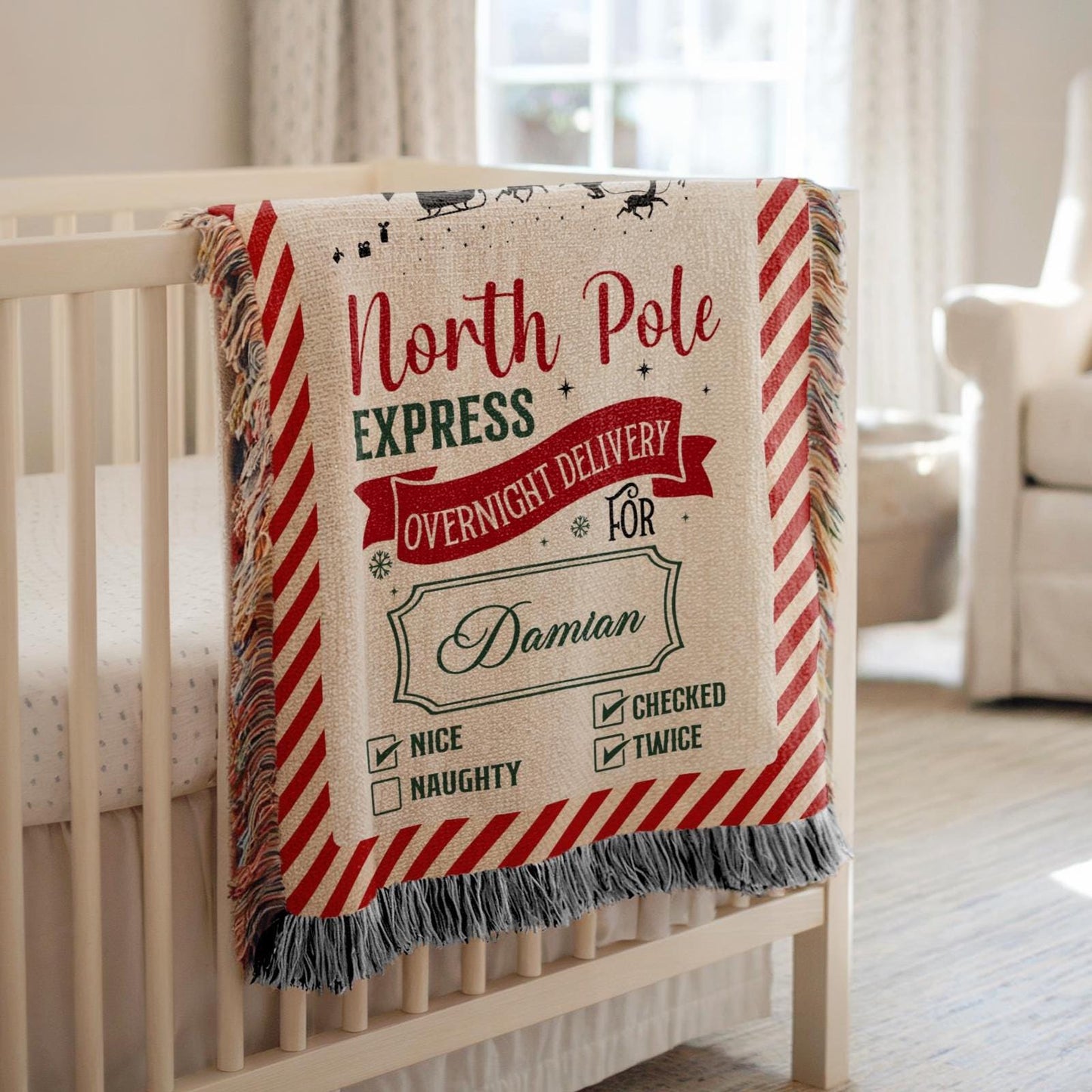 North Pole Express Baby Woven Blanket Personalized Christmas Baby Throw 1st Christmas Gift Name Santa Baby Blanket Christmas Baby Shower - LAUMIANstudio