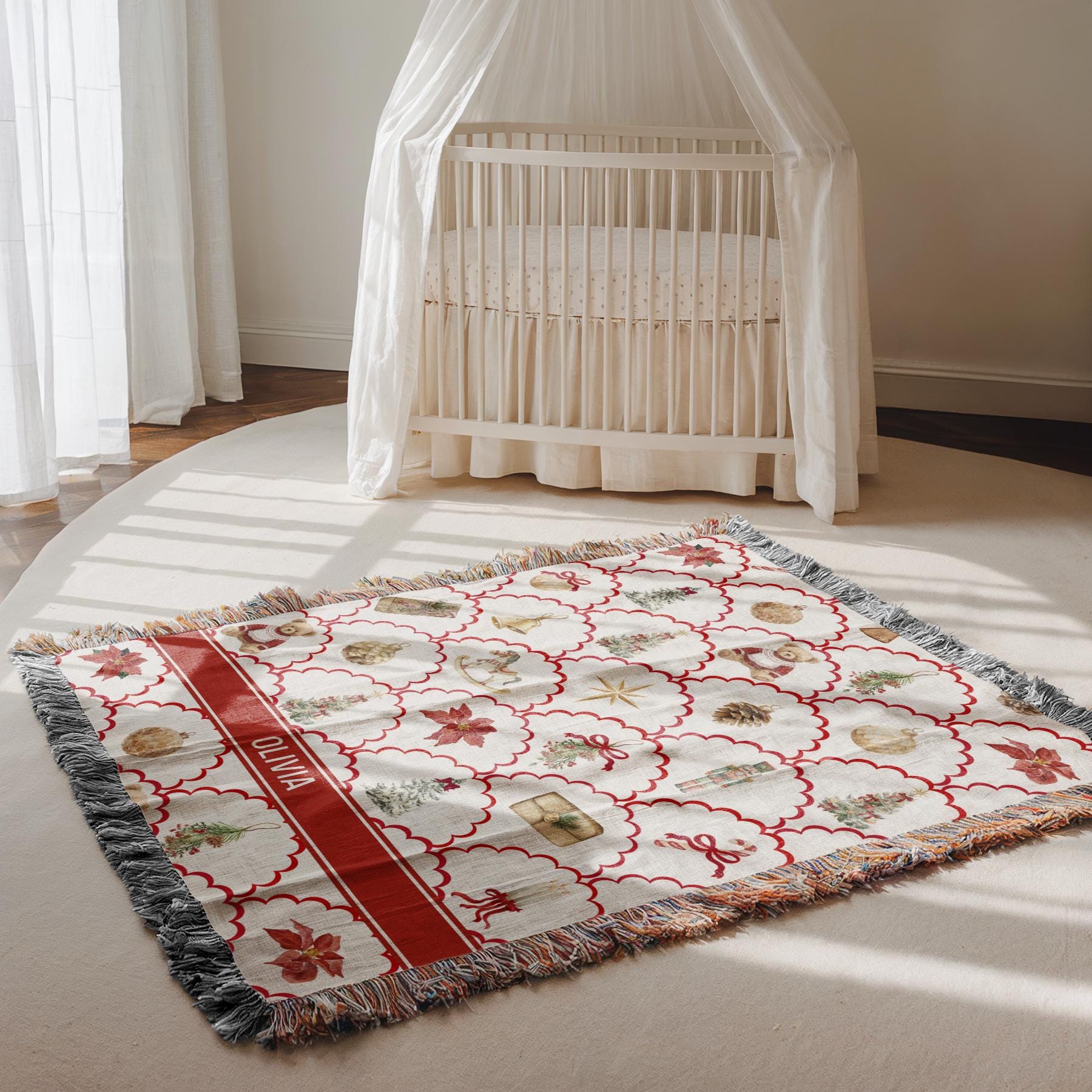 Vintage Christmas Woven Blanket Classic Christmas Throw Personalized Christmas Family Name Throw Blanket Kid 1st Christmas Baby Blanket - LAUMIANstudio
