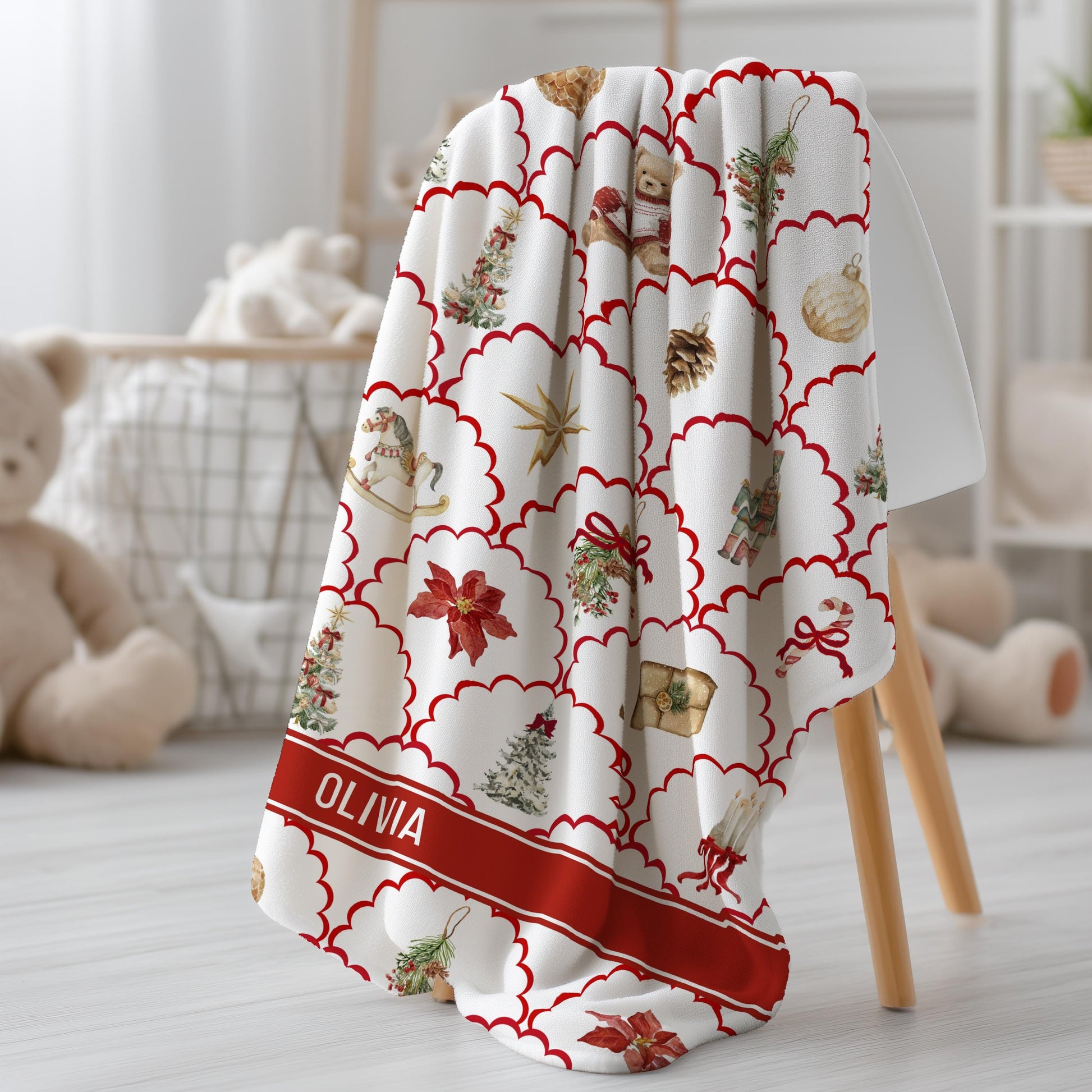 Vintage Christmas Woven Blanket Classic Christmas Throw Personalized Christmas Family Name Throw Blanket Kid 1st Christmas Baby Blanket - LAUMIANstudio