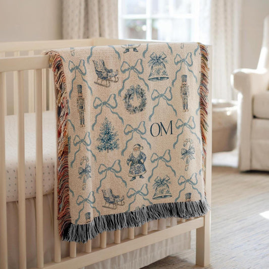 Nutcracker Baby Name Woven Blanket for Boy Blue Christmas Nursery Decor Winter Baby Shower Gift Blue Santa Baby Gift 1st Birthday Blanket - LAUMIANstudio