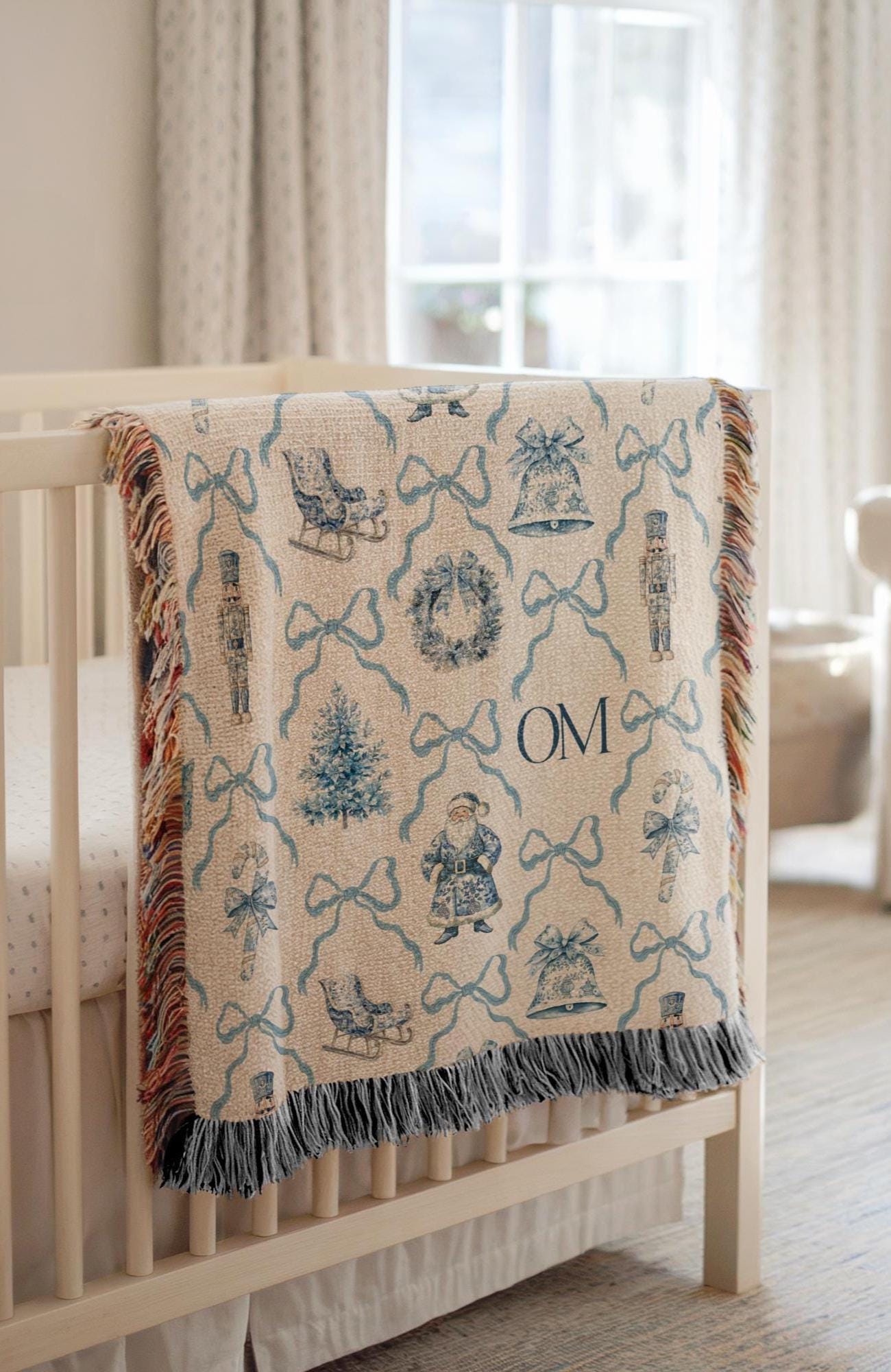 Nutcracker Baby Name Woven Blanket for Boy Blue Christmas Nursery Decor Winter Baby Shower Gift Blue Santa Baby Gift 1st Birthday Blanket - LAUMIANstudio