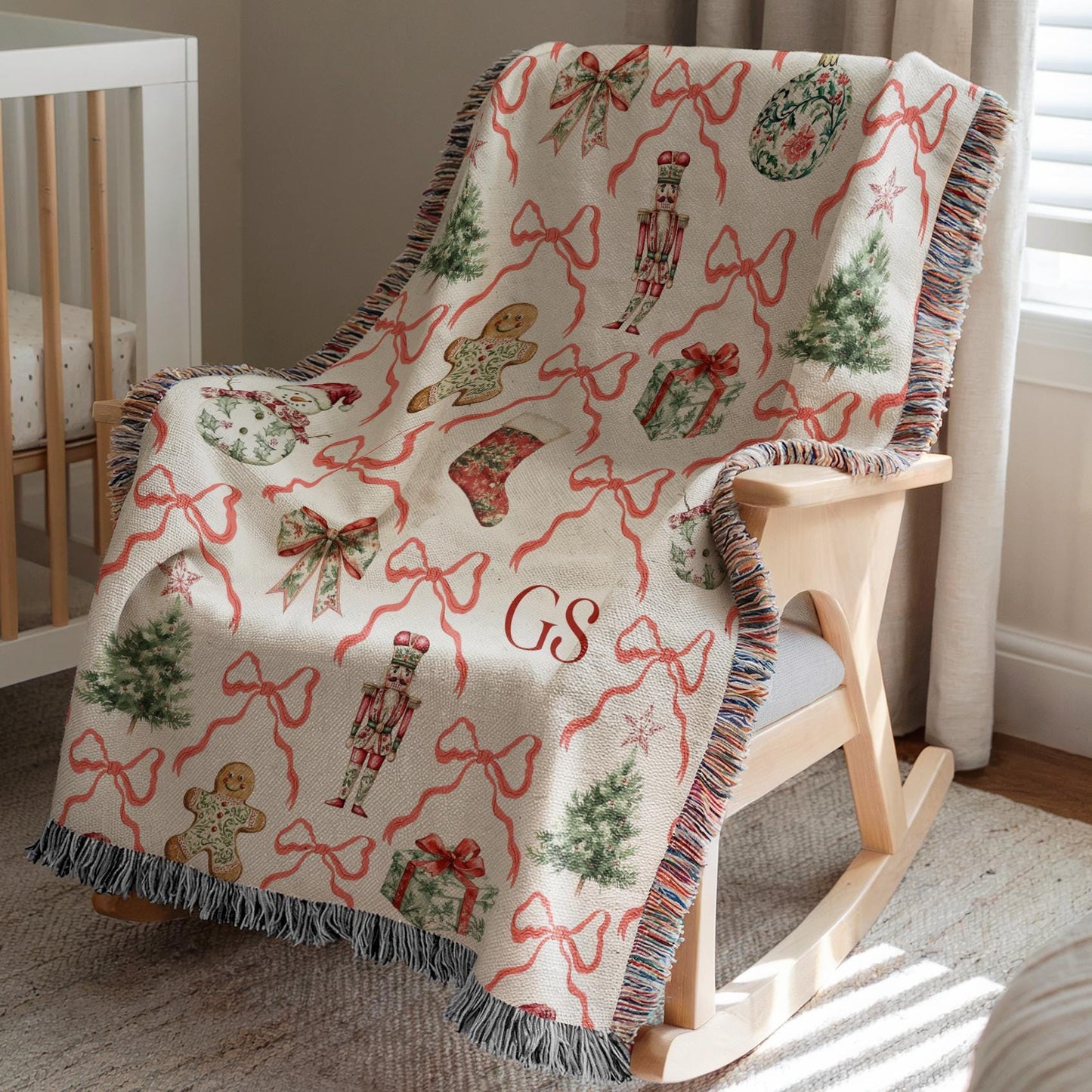 Custom Santa Baby Shower Blanket Red Bow Festive Throw Personalized Santa Baby Gift Idea Christmas Home Decor Red Holiday Throw Nutcracker - LAUMIANstudio