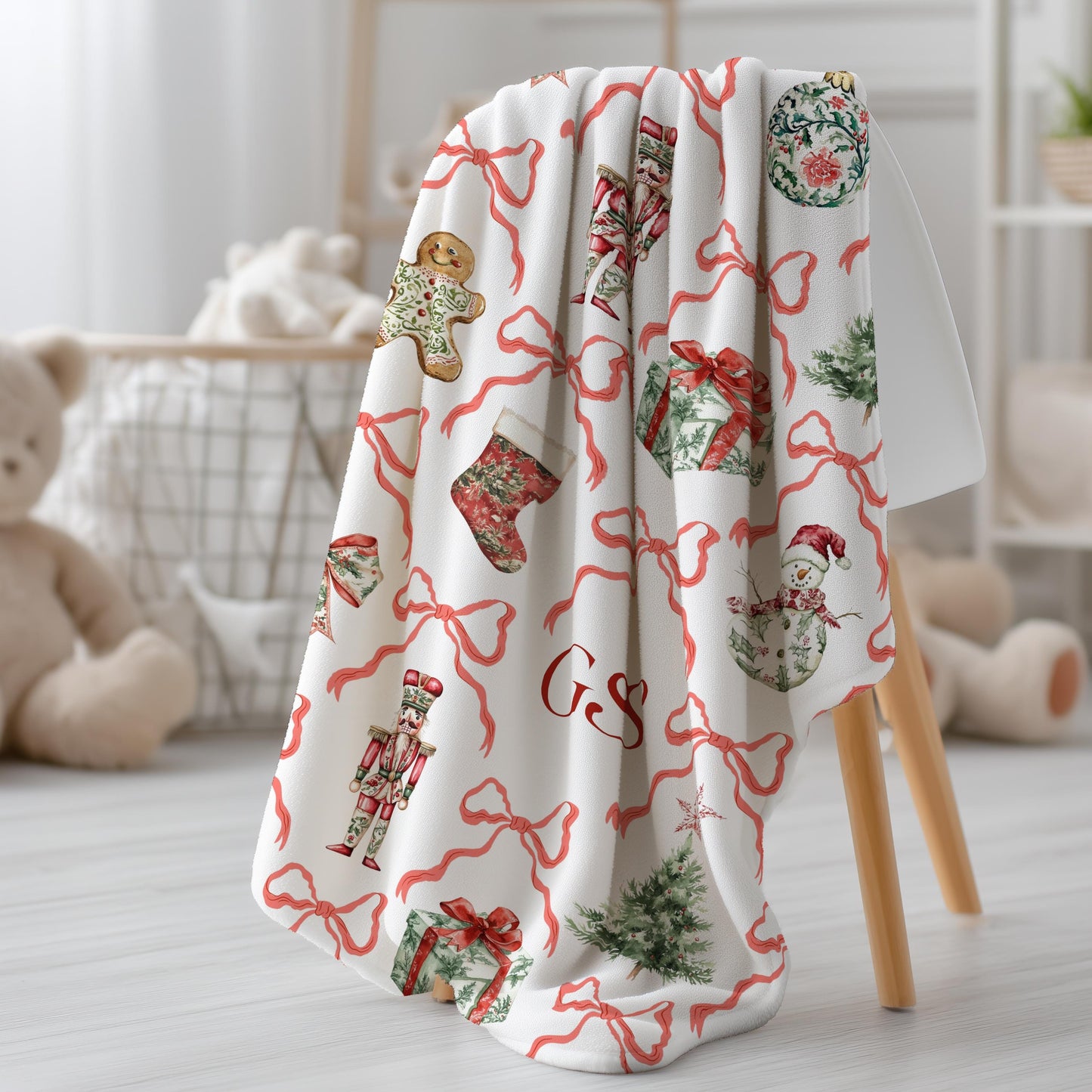 Custom Santa Baby Shower Blanket Red Bow Festive Throw Personalized Santa Baby Gift Idea Christmas Home Decor Red Holiday Throw Nutcracker - LAUMIANstudio
