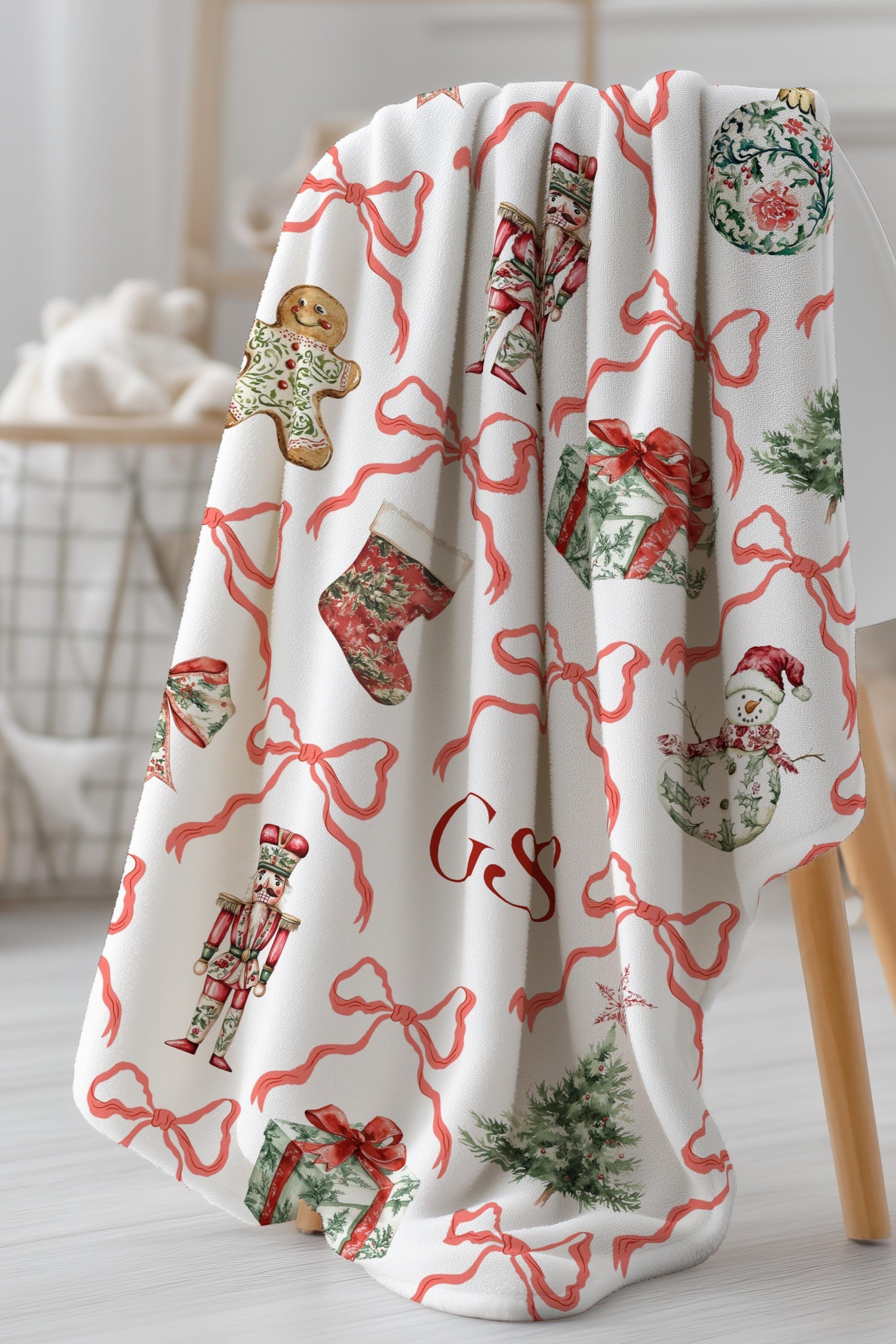 Custom Santa Baby Shower Blanket Red Bow Festive Throw Personalized Santa Baby Gift Idea Christmas Home Decor Red Holiday Throw Nutcracker - LAUMIANstudio