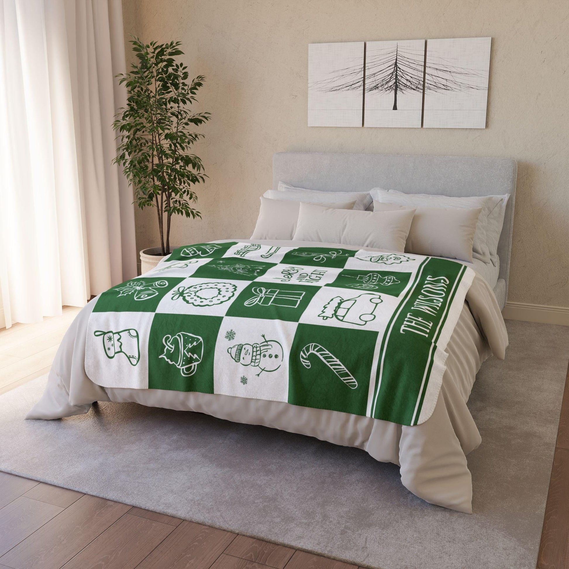 Personalized Holiday Blanket Christmas Green Home Decor Family Name Throw Blanket Christmas Gift For Parents Grandma Grandpa Family Keepsake - LAUMIANstudio