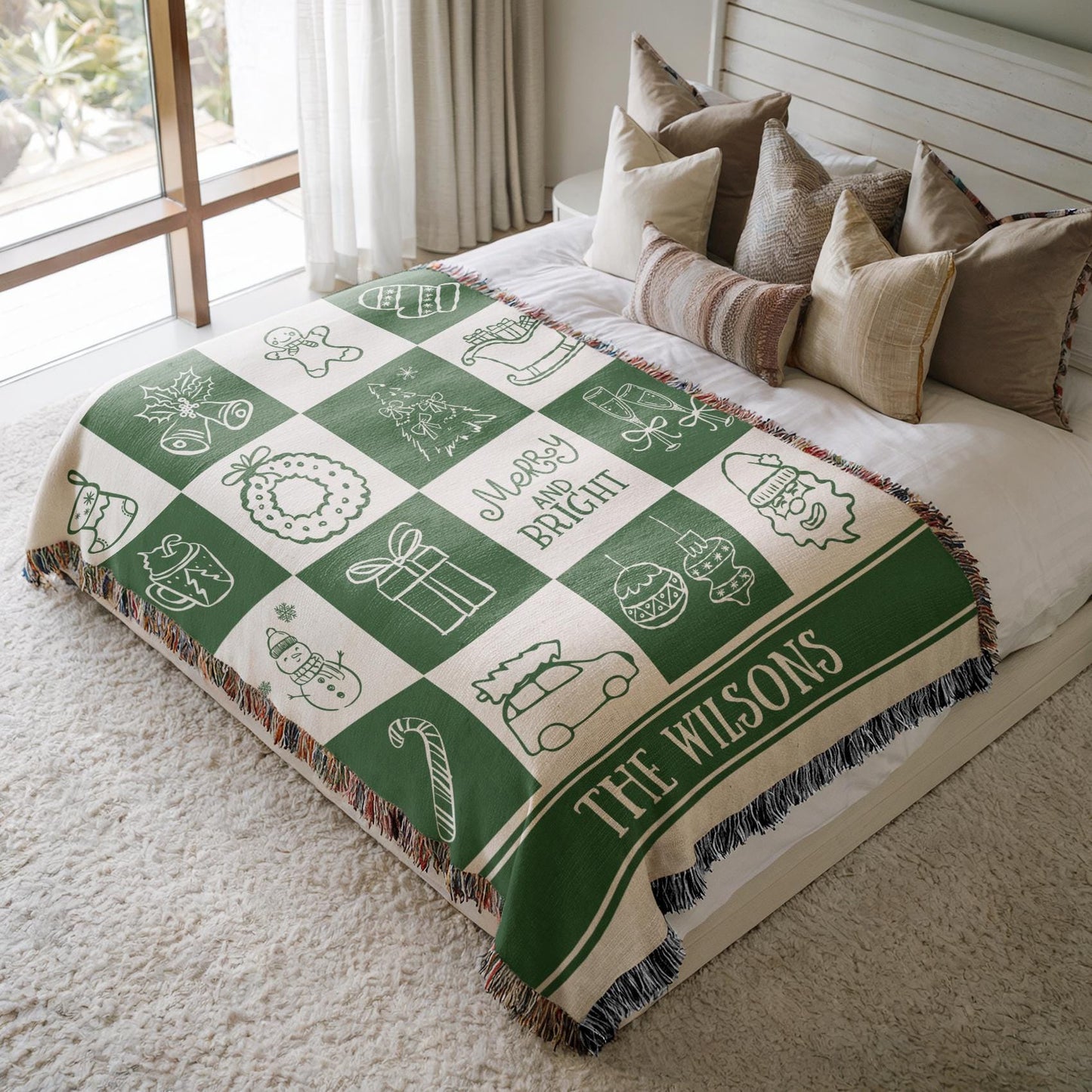 Personalized Holiday Blanket Christmas Green Home Decor Family Name Throw Blanket Christmas Gift For Parents Grandma Grandpa Family Keepsake - LAUMIANstudio